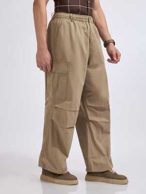 men's parachute cargo pants in chikku color