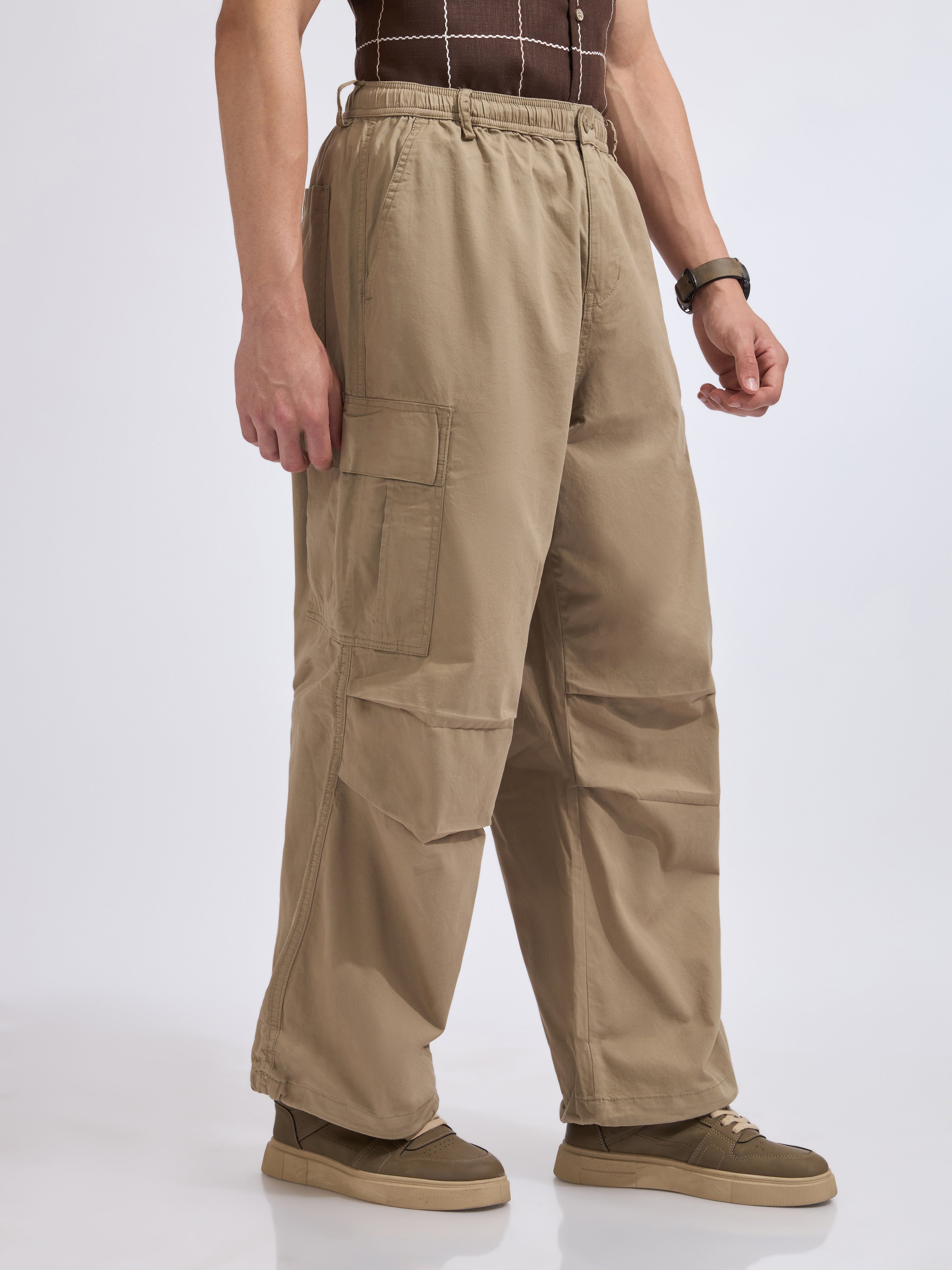 men's parachute cargo pants in chikku color
