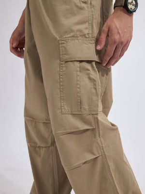 men's parachute cargo pants in chikku color
