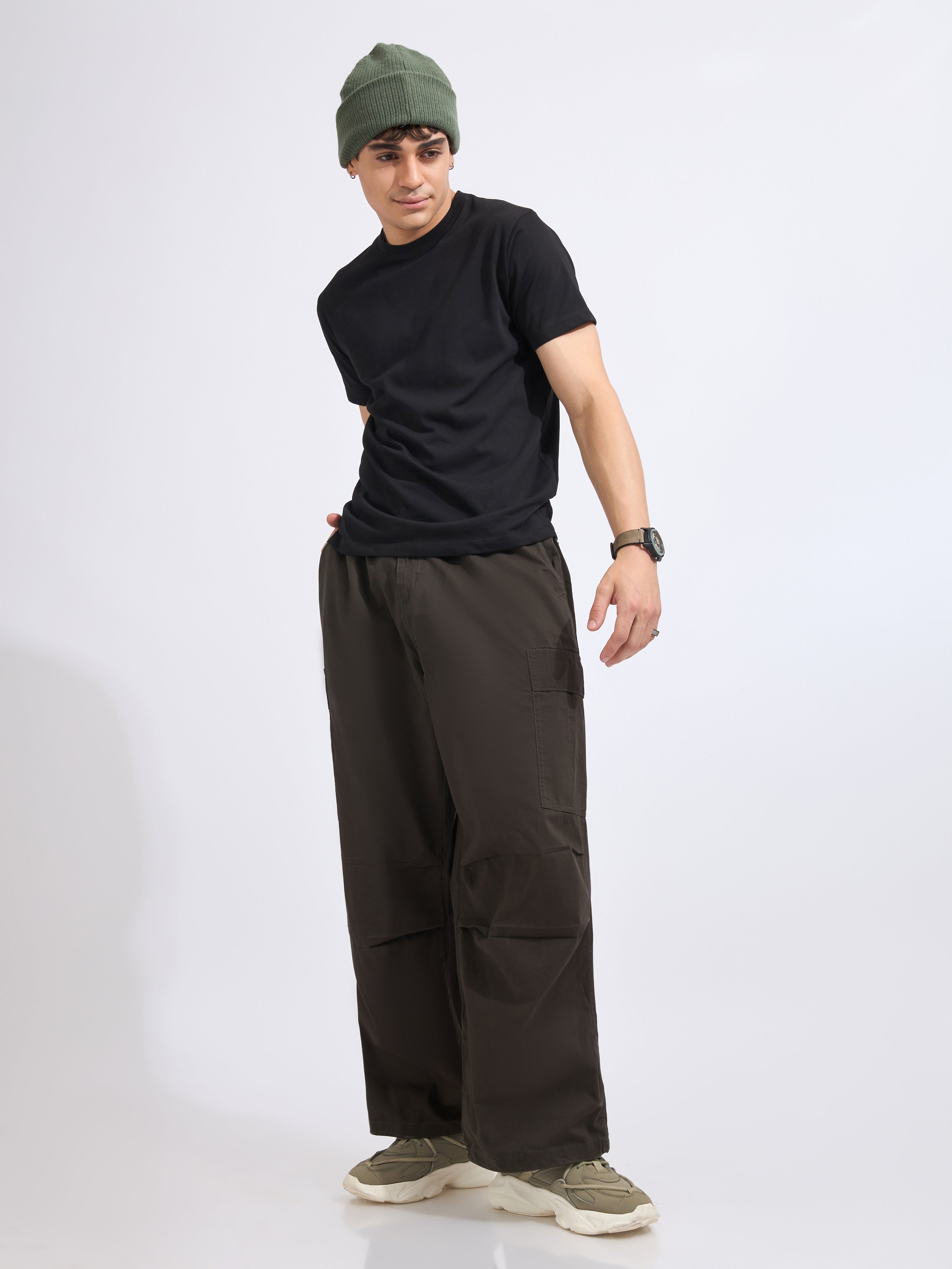 men's parachute cargo pants in green
