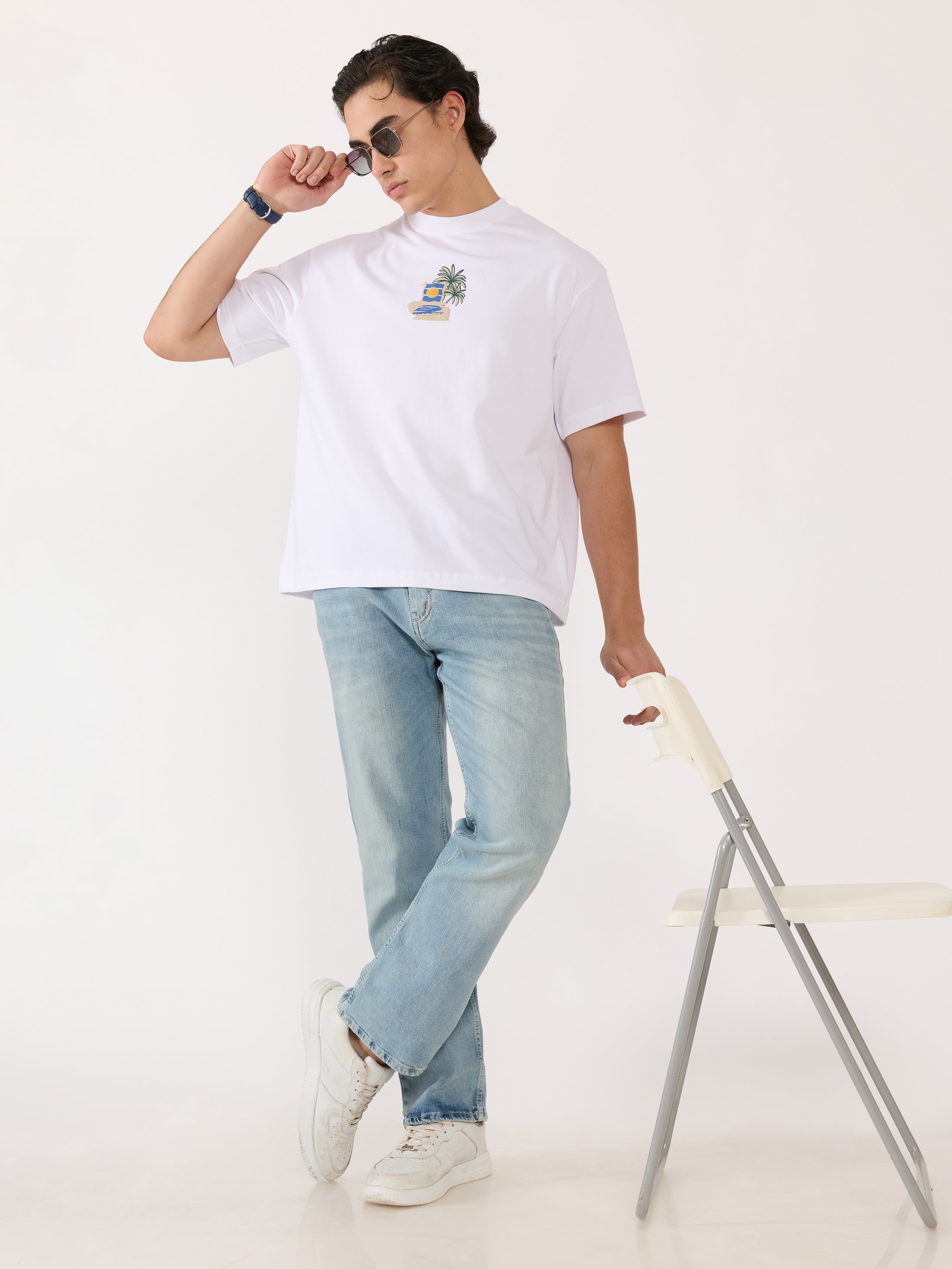 Men's Printed Loose Fit T-Shirt in white