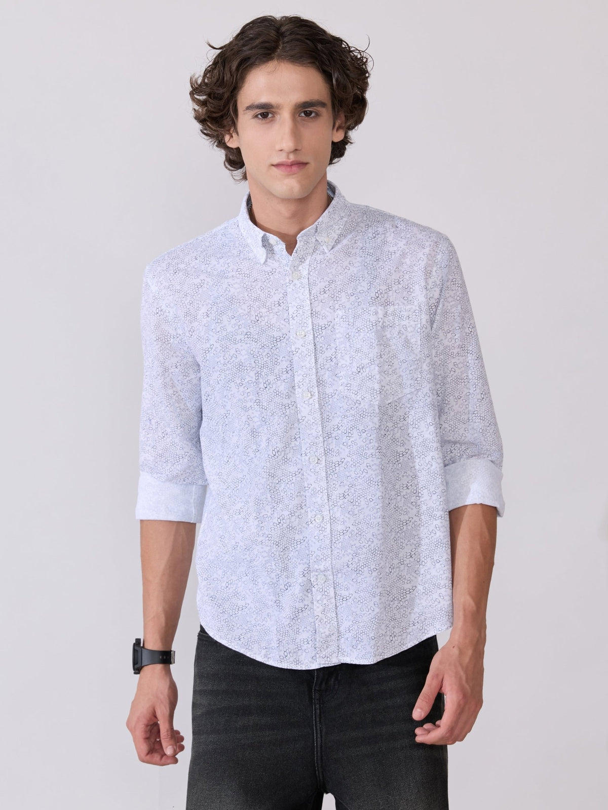 Nefilo - Oxford Printed Shirt - White - Espanshe