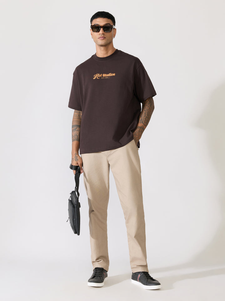 Men's printed t-shirt in coffee brown