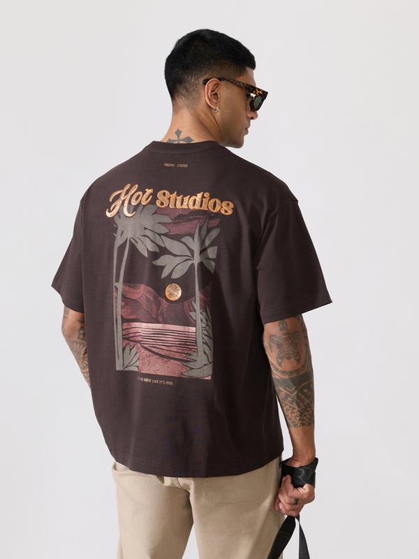 Men's printed t-shirt in coffee brown