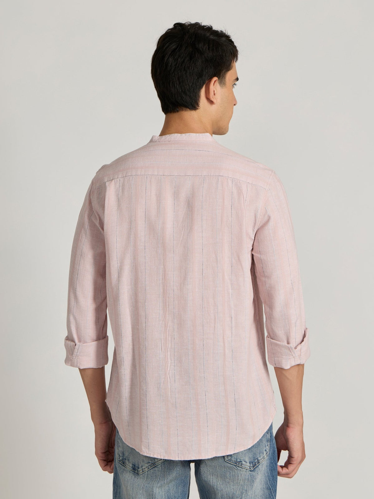 Salvator - Band Collar Striped Shirt - Light Pink - Espanshe