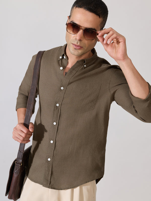 Erta - Relaxed Linen Shirt - Earth Brown