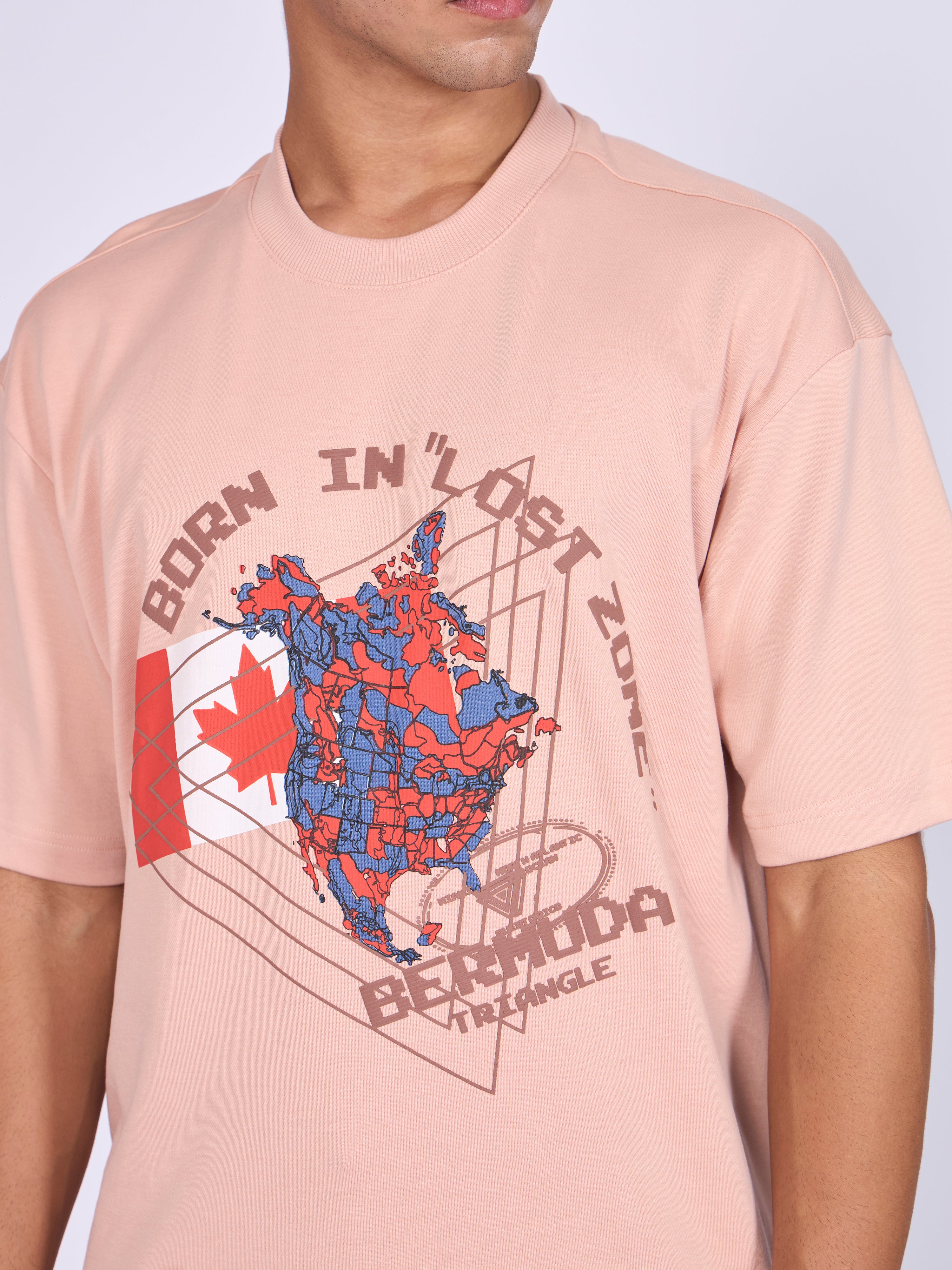 Printed Loose Fit T-Shirt- peach