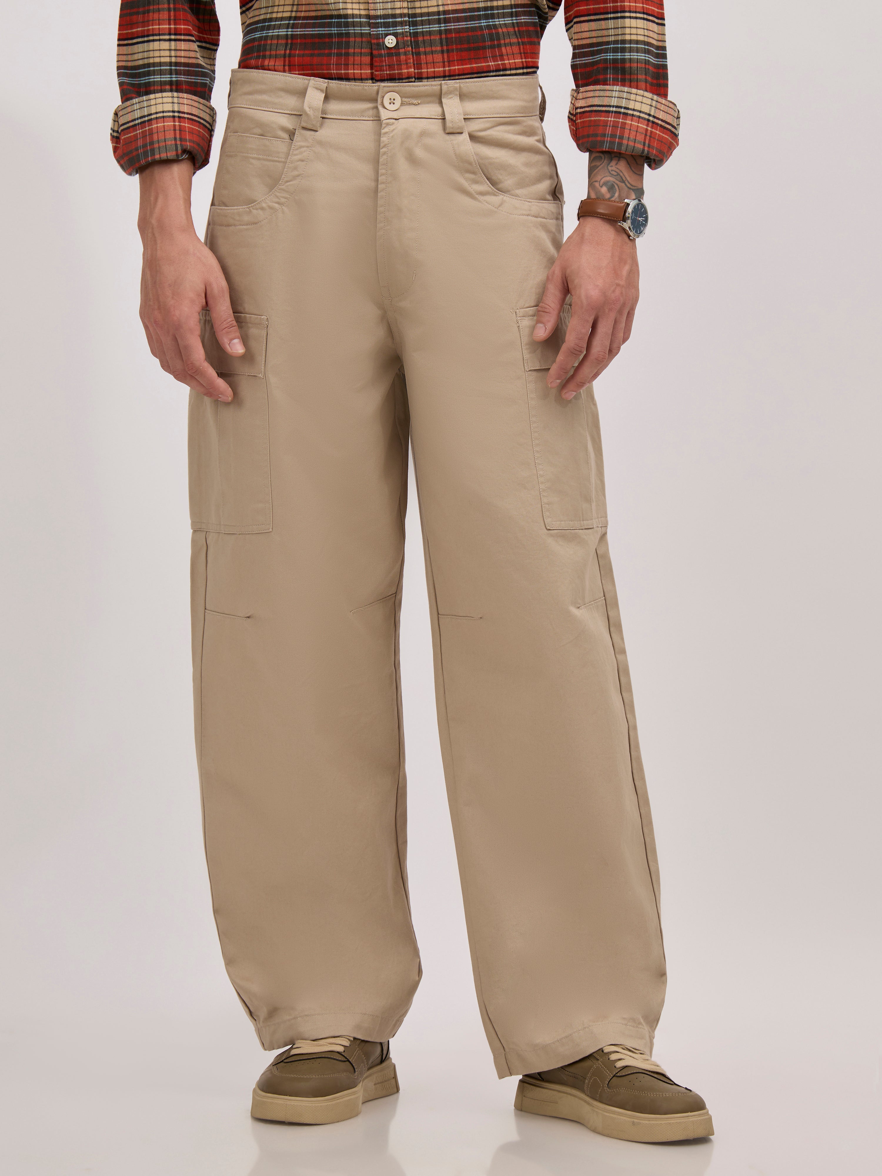 men's super baggy fit pant in tan color