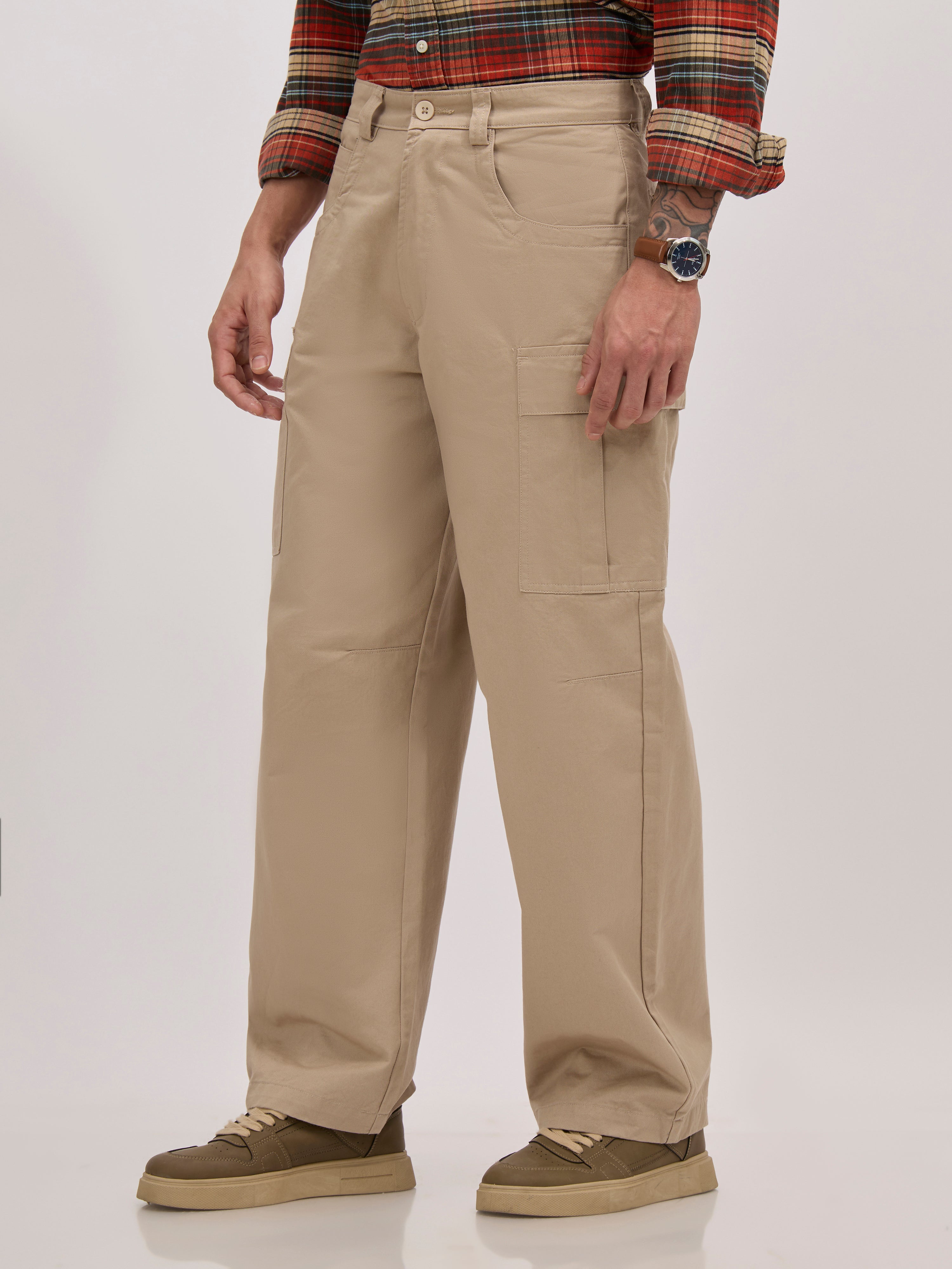 men's super baggy fit pant in tan color