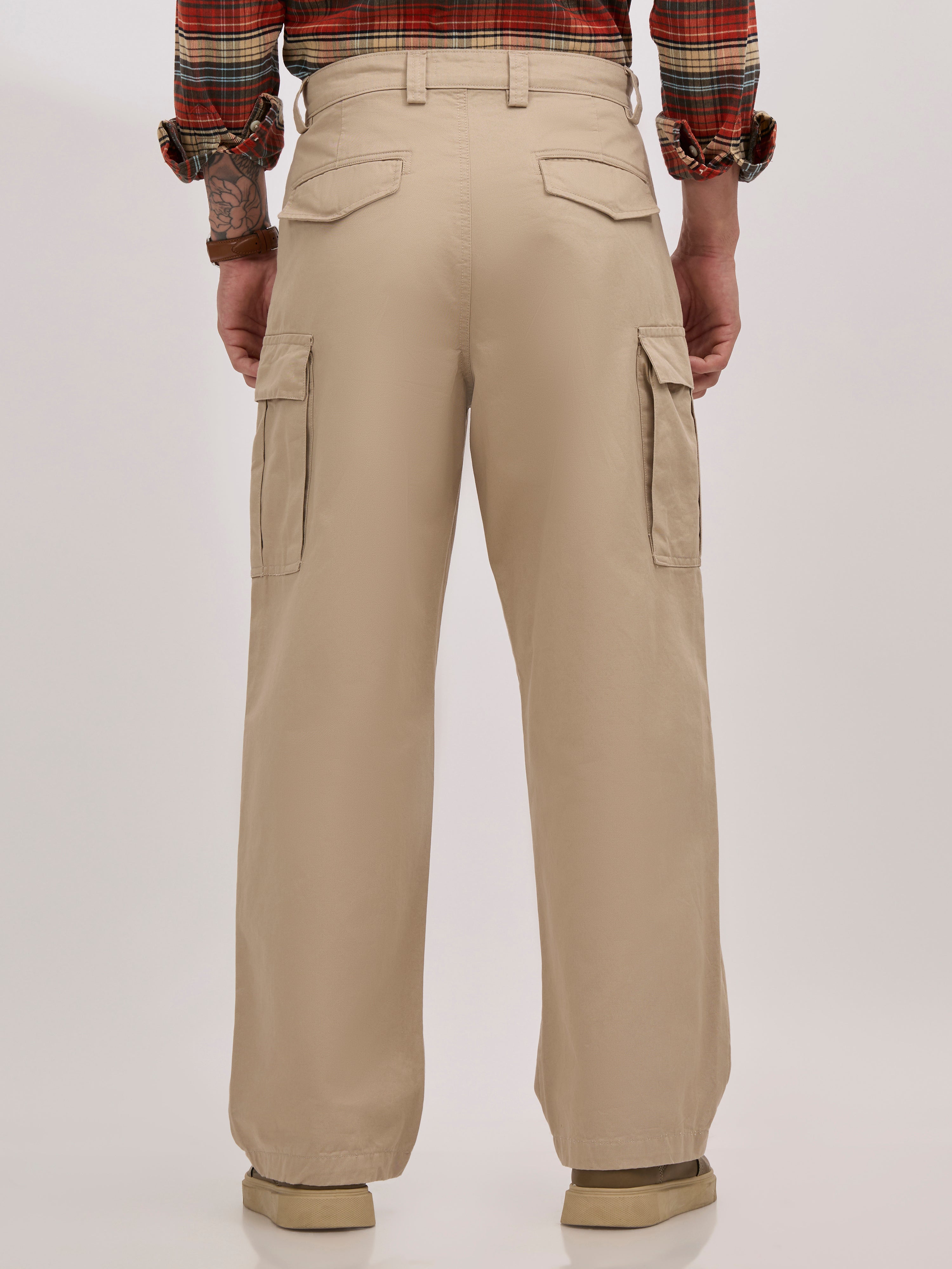 men's super baggy fit pant in tan color