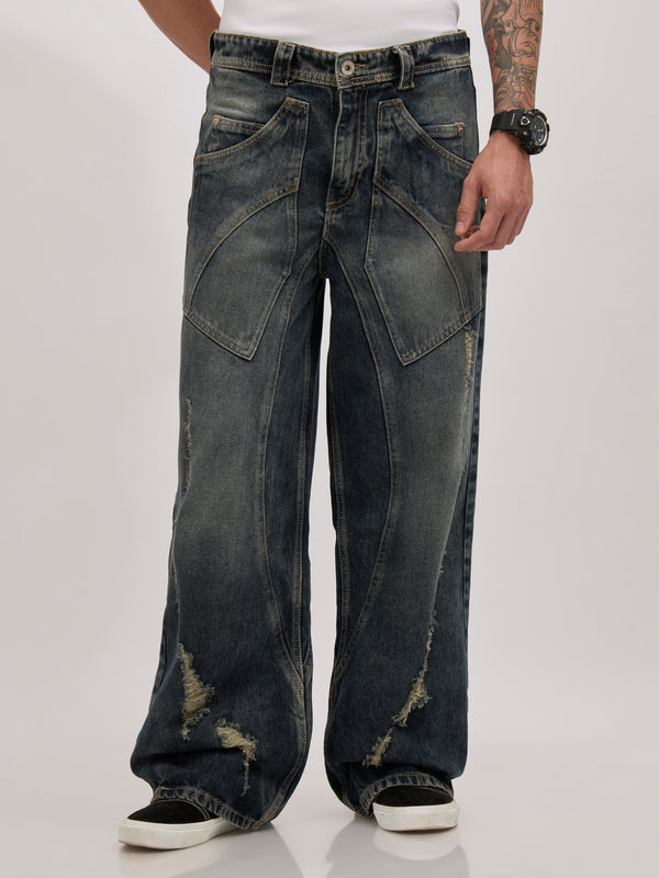 men's baggy fit jeans in blue shade