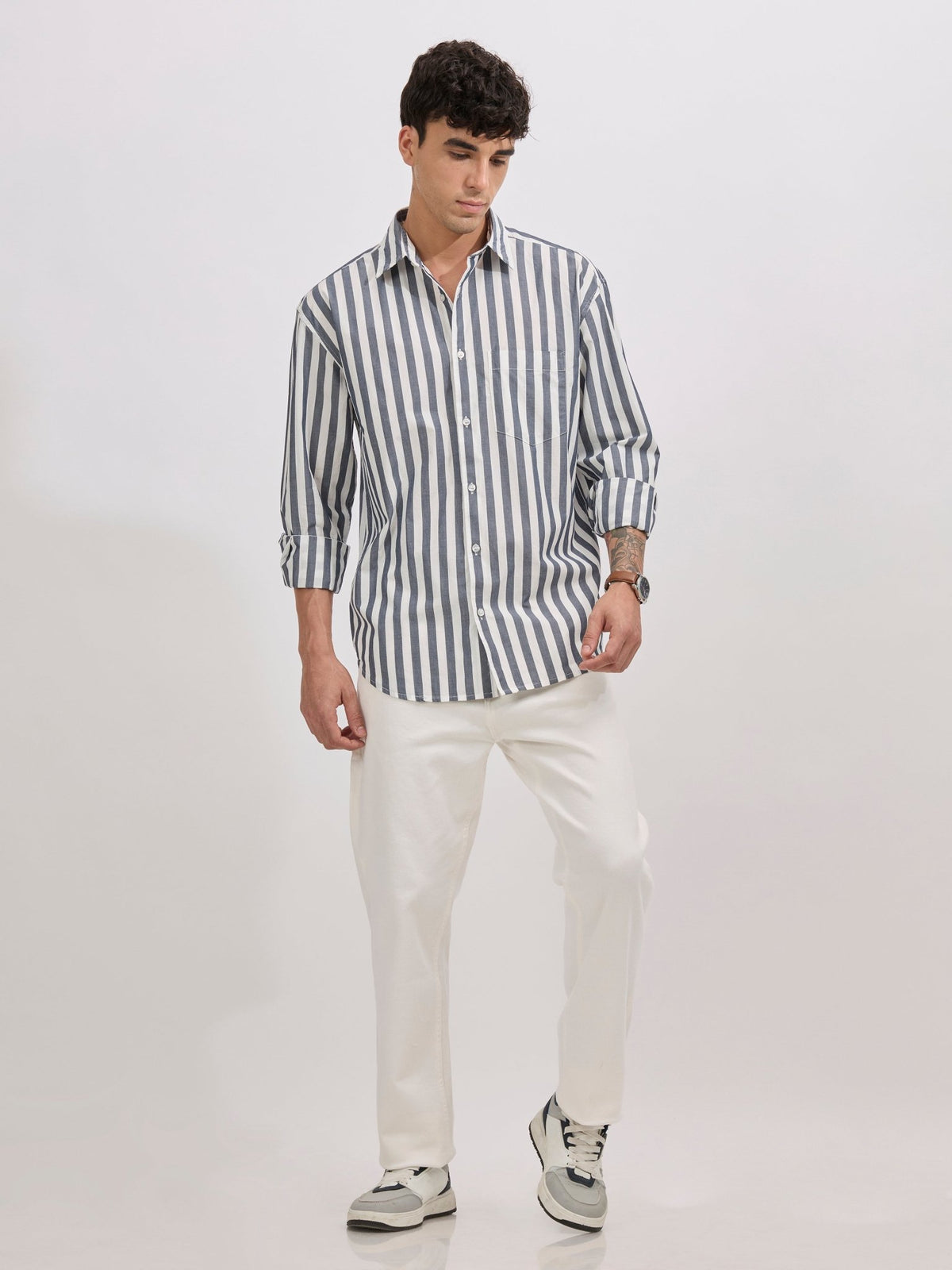 Veil - Cotton Oversized Striped shirt - Monochrome - Espanshe