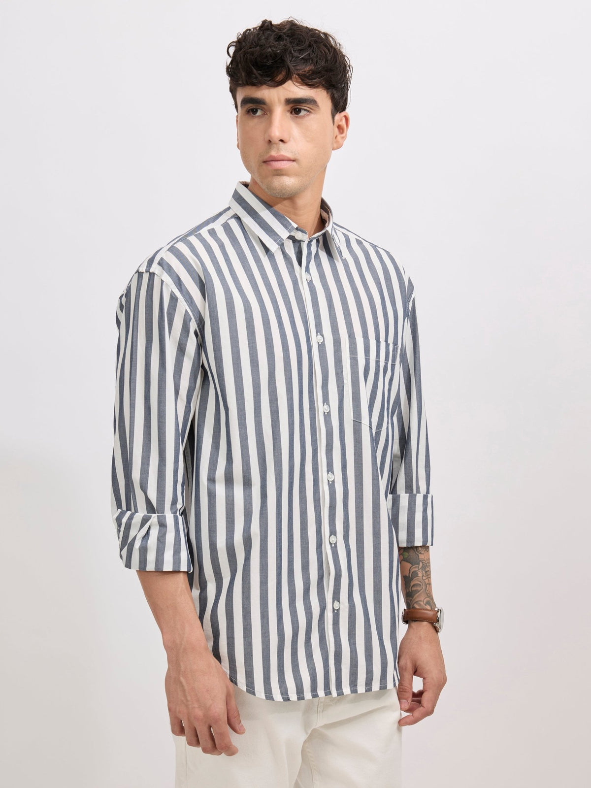 Veil - Cotton Oversized Striped shirt - Monochrome - Espanshe