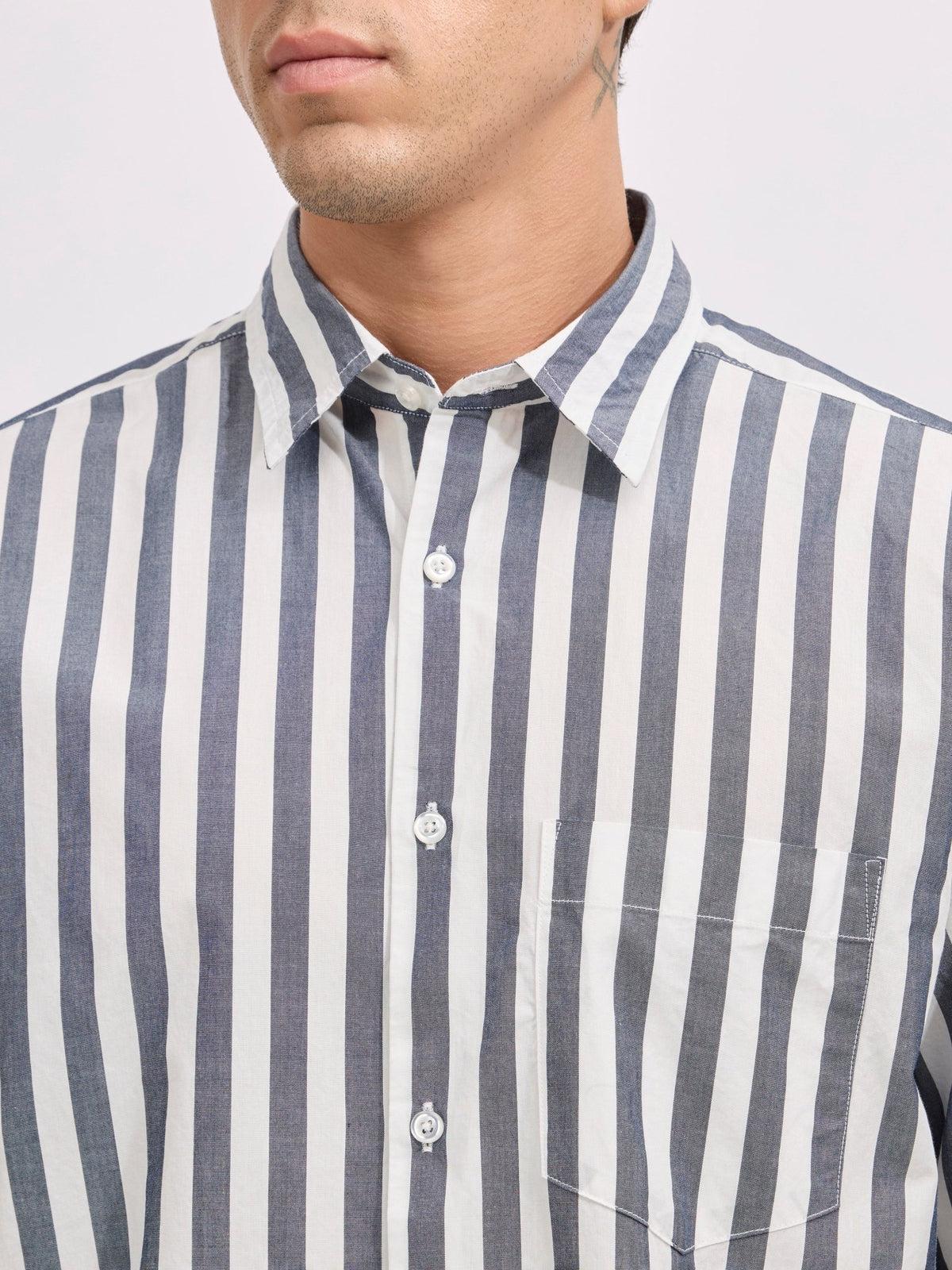 Veil - Cotton Oversized Striped shirt - Monochrome - Espanshe