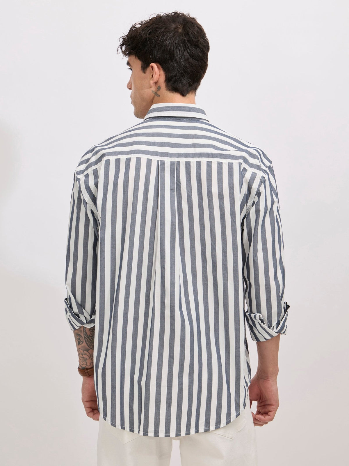 Veil - Cotton Oversized Striped shirt - Monochrome - Espanshe