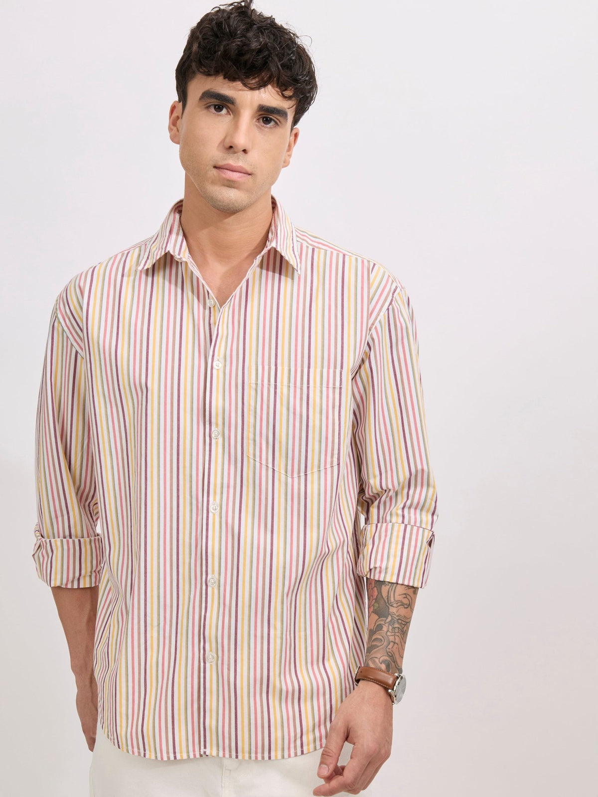 Veil - Cotton Oversized Striped shirt - Peach - Espanshe