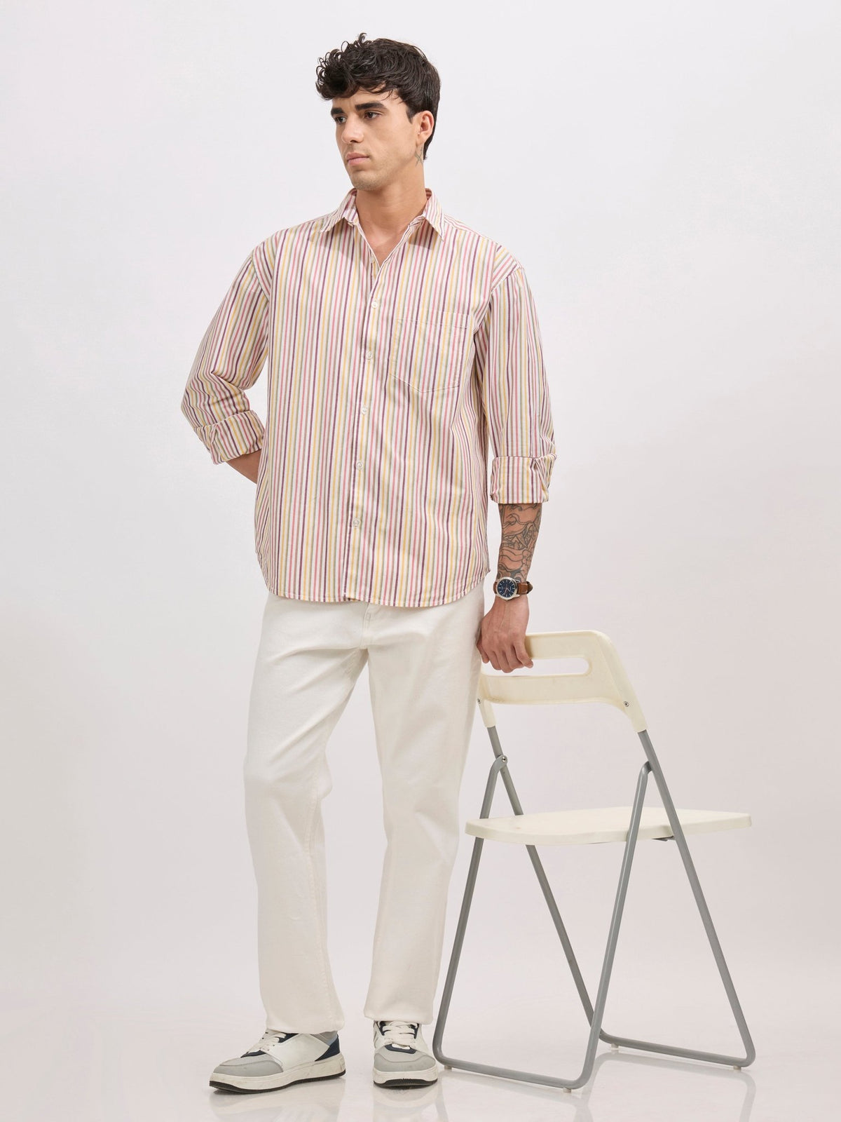 Veil - Cotton Oversized Striped shirt - Peach - Espanshe