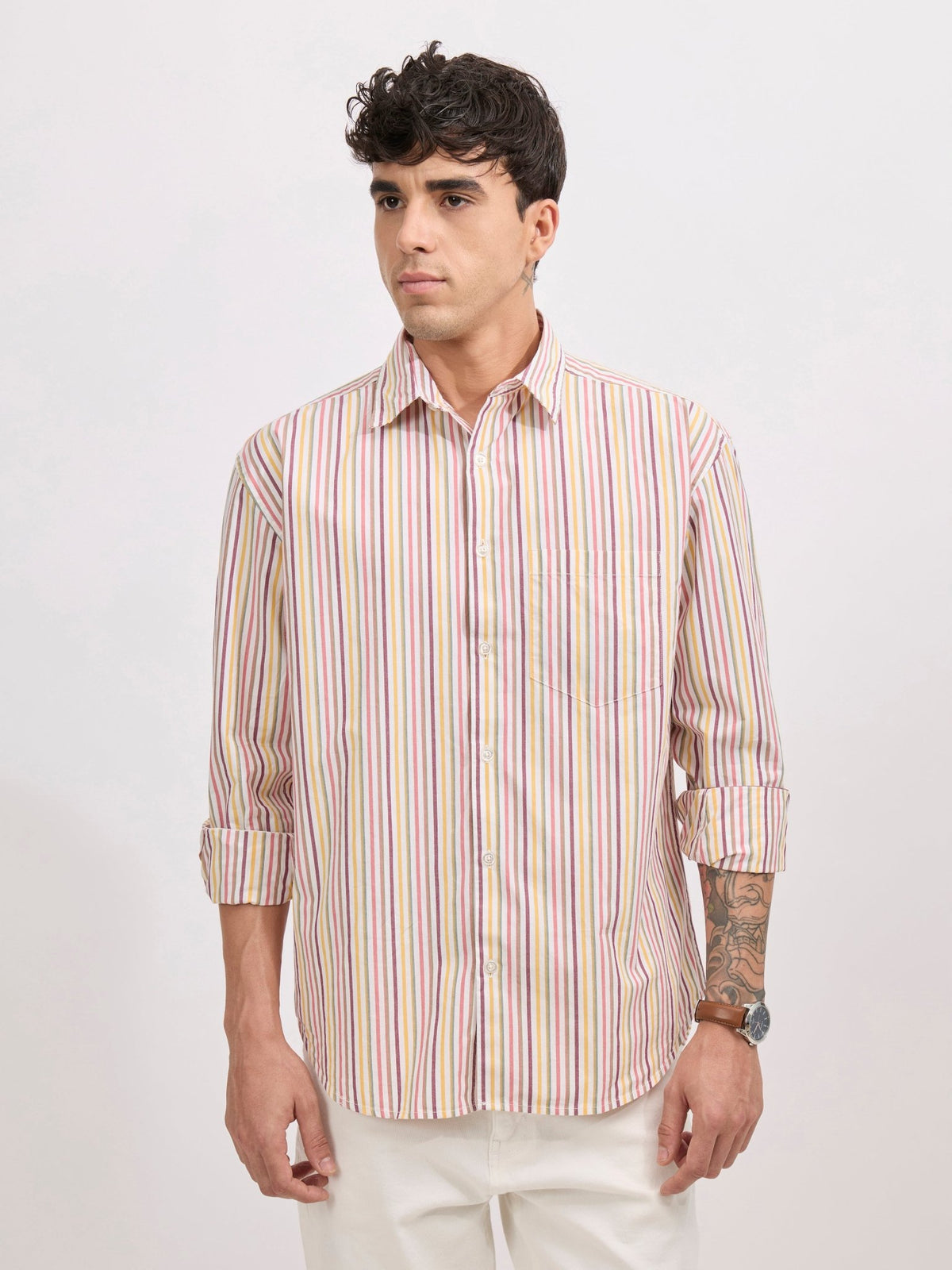 Veil - Cotton Oversized Striped shirt - Peach - Espanshe
