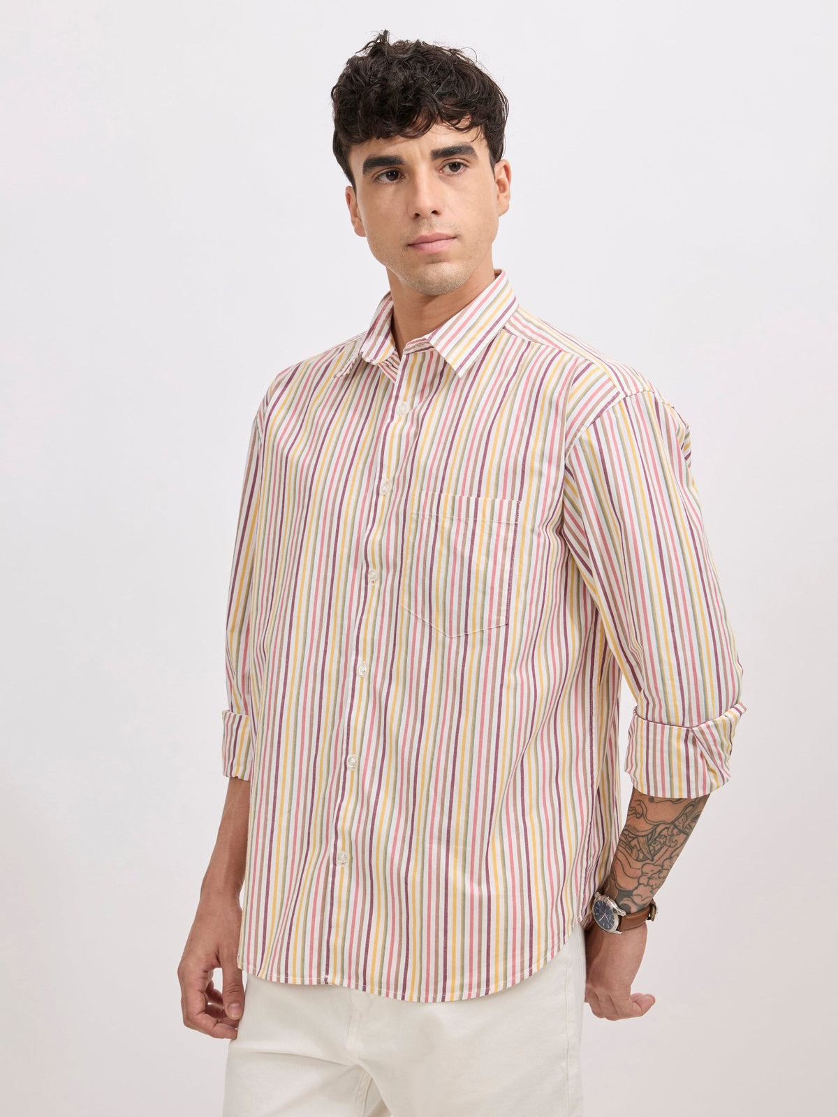 Veil - Cotton Oversized Striped shirt - Peach - Espanshe