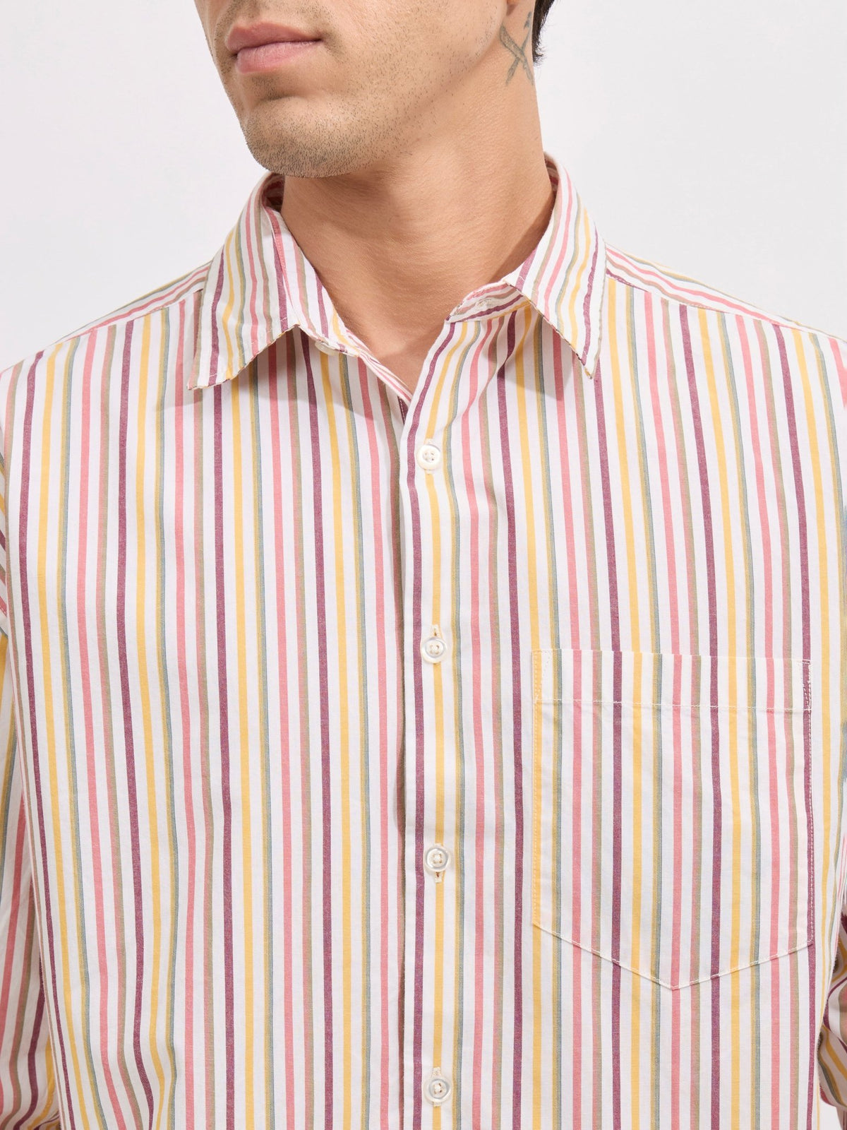 Veil - Cotton Oversized Striped shirt - Peach - Espanshe