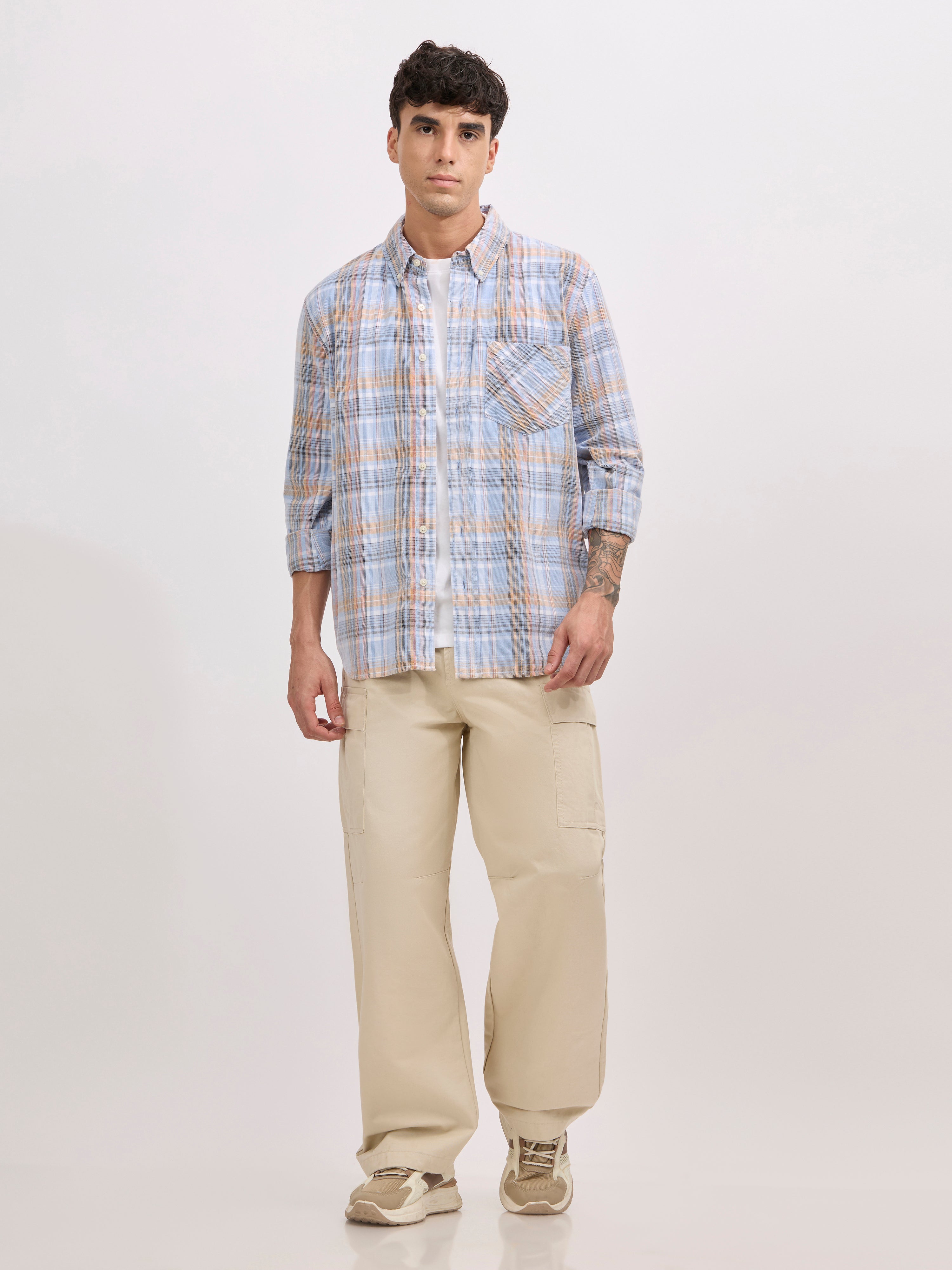 men's super baggy fit pant in beige color