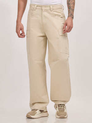 men's super baggy fit pant in beige color