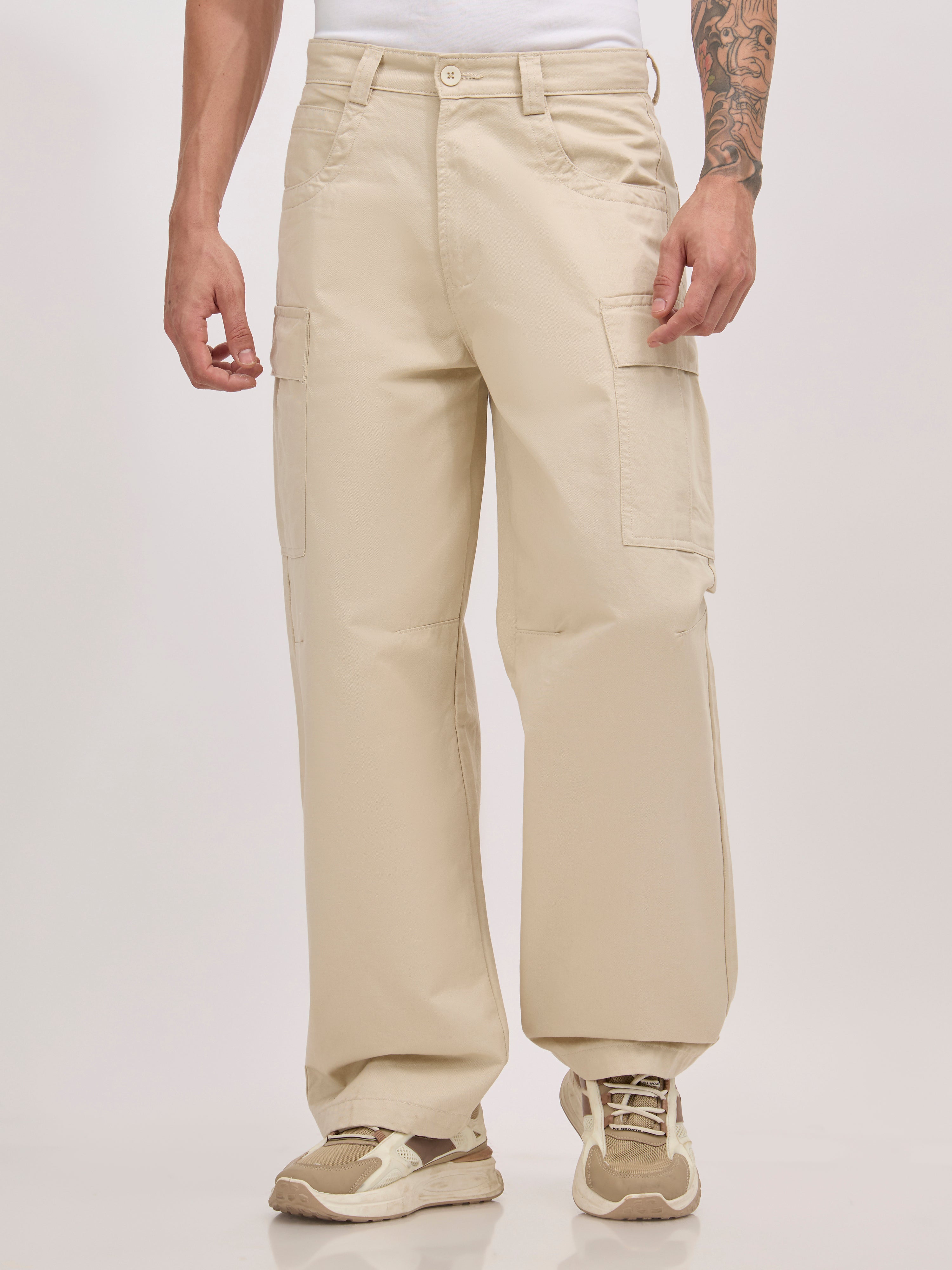 men's super baggy fit pant in beige color