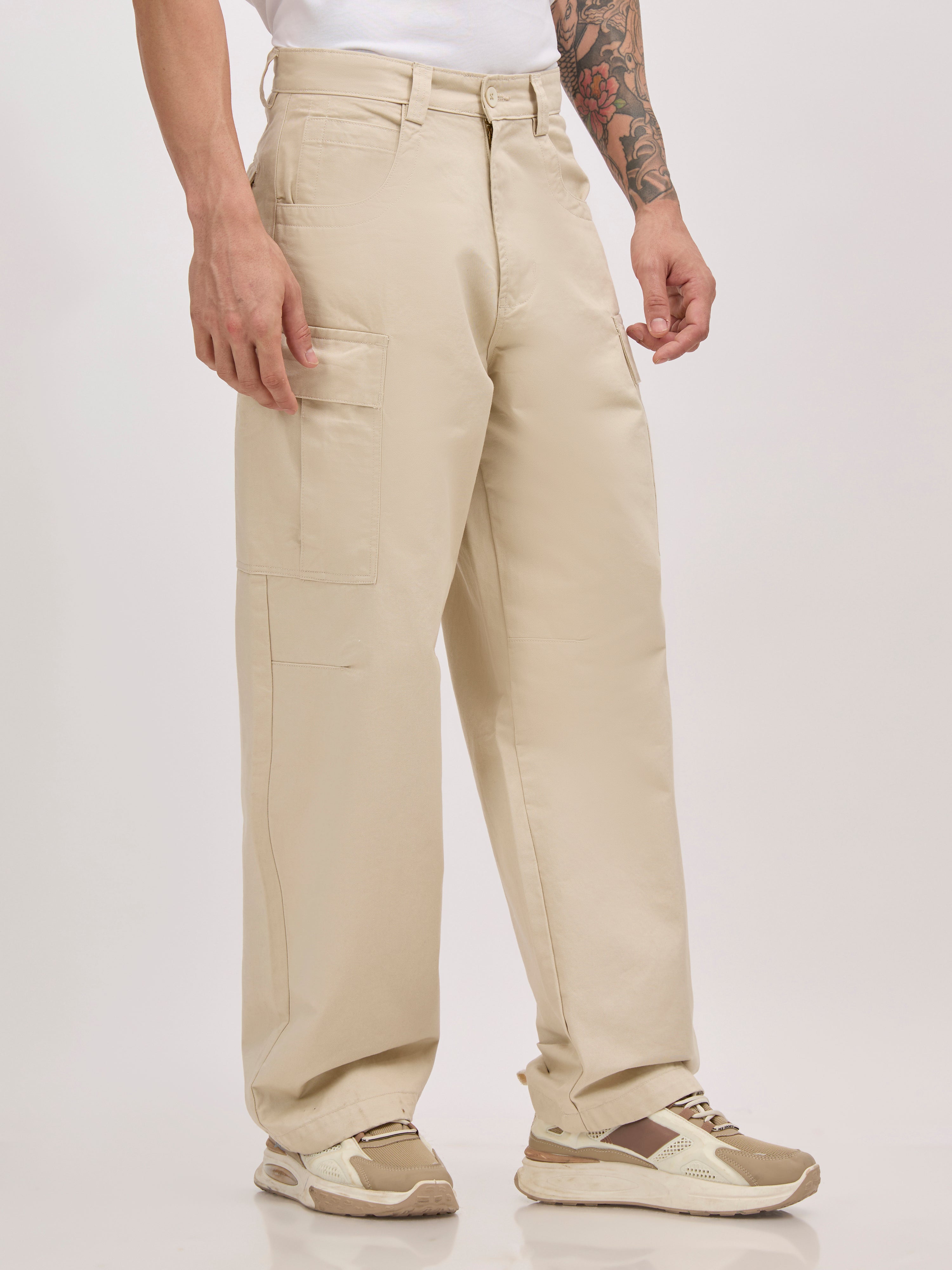 men's super baggy fit pant in beige color