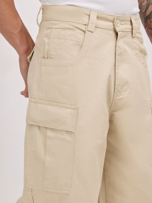 men's super baggy fit pant in beige color