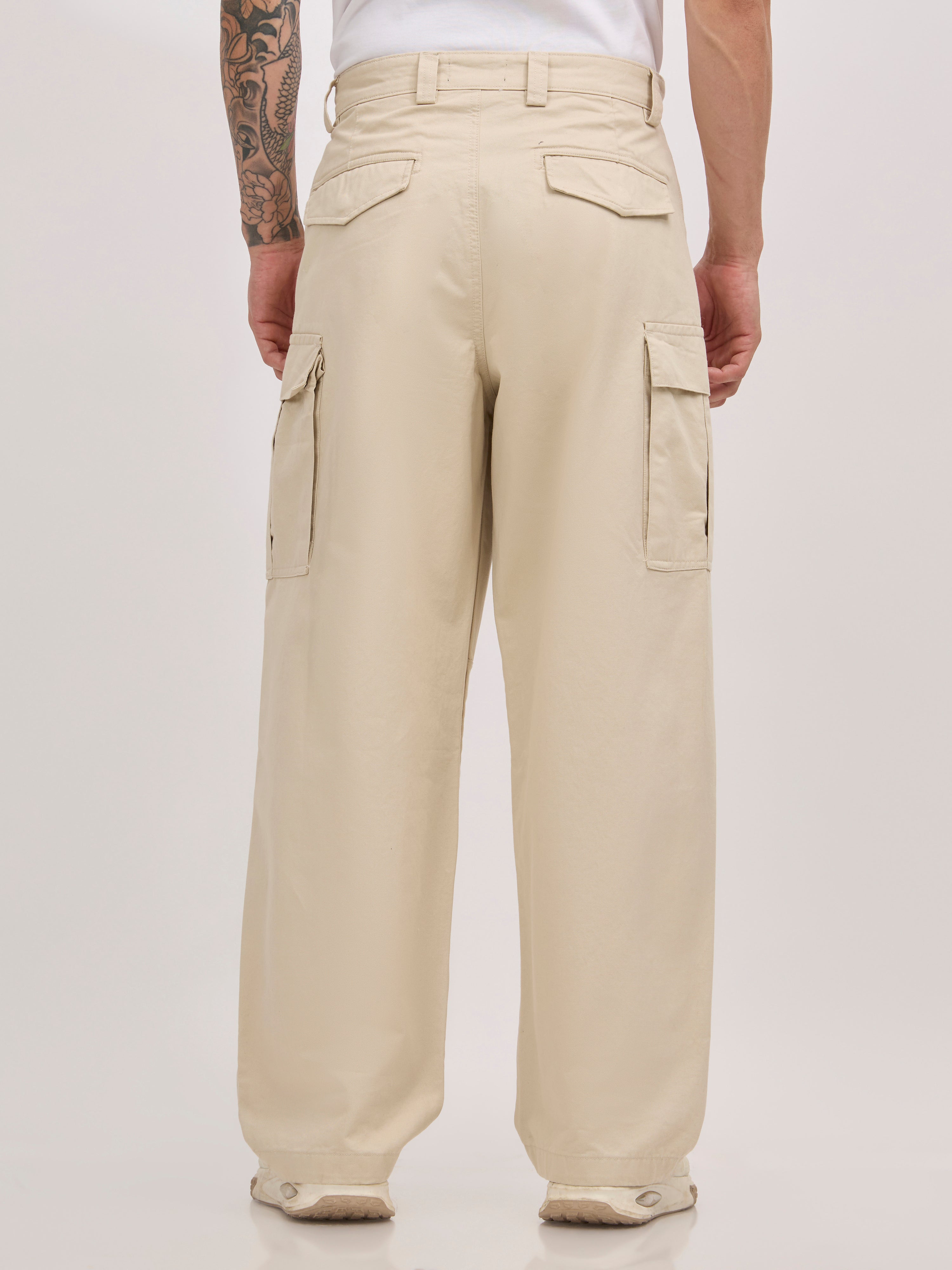 men's super baggy fit pant in beige color