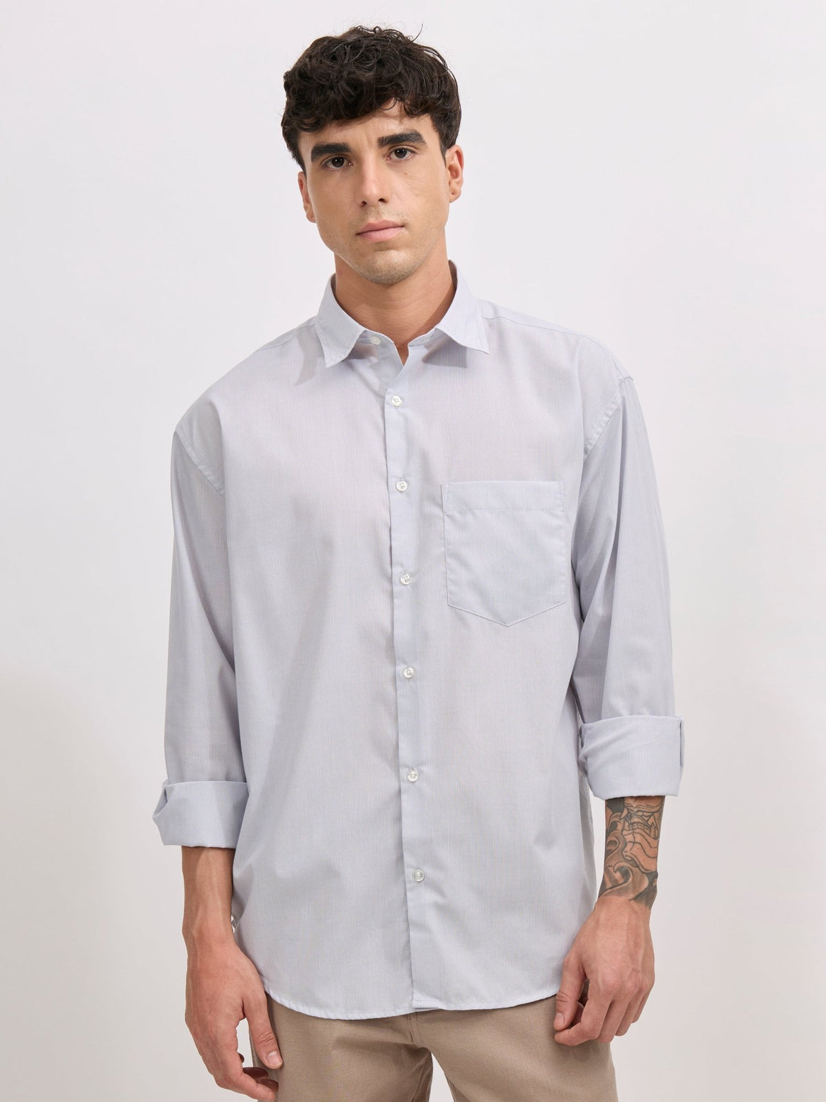 Veil - Cotton Oversized Striped shirt - Grey - Espanshe