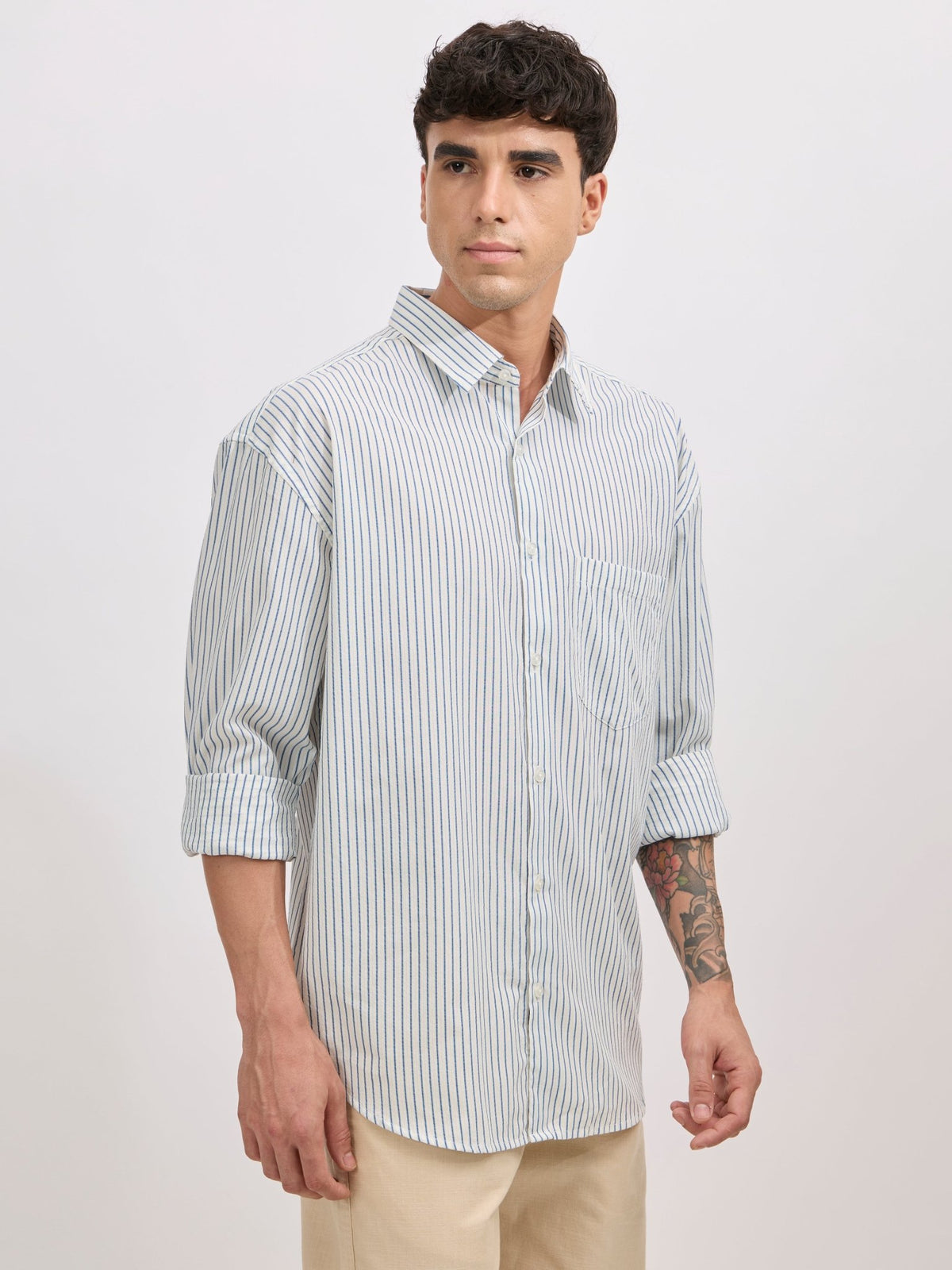 Veil - Cotton Oversized Striped shirt - Blue - Espanshe