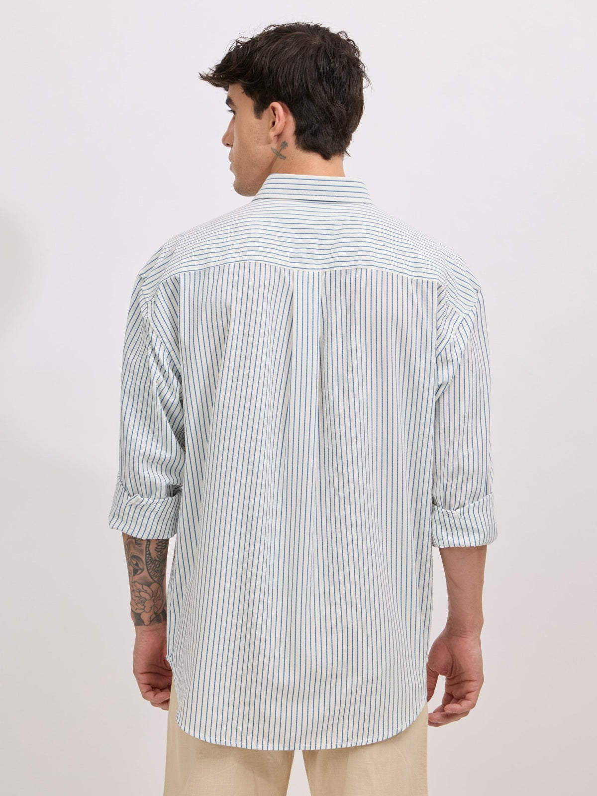 Veil - Cotton Oversized Striped shirt - Blue - Espanshe