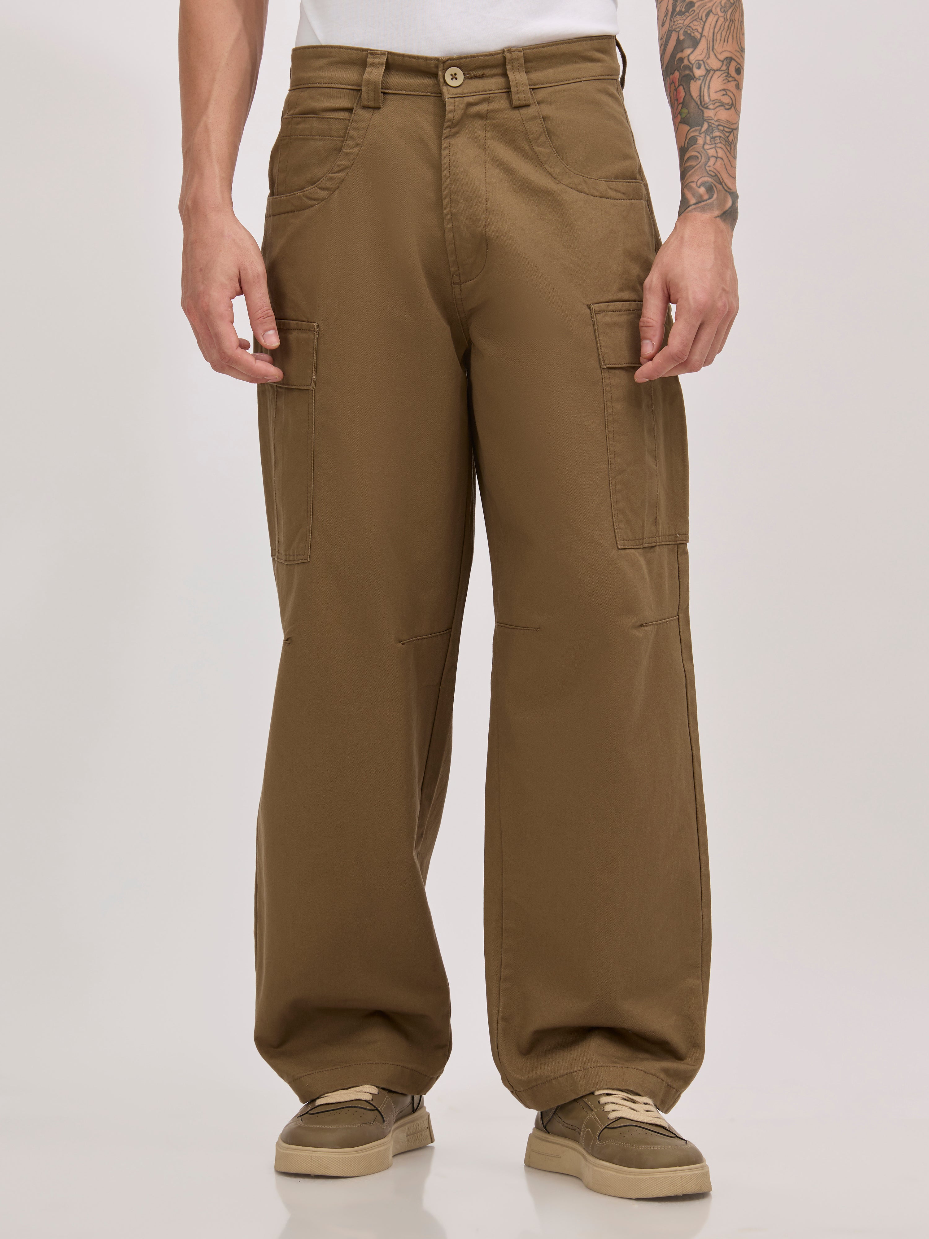 men's super baggy fit pant in khaki color 