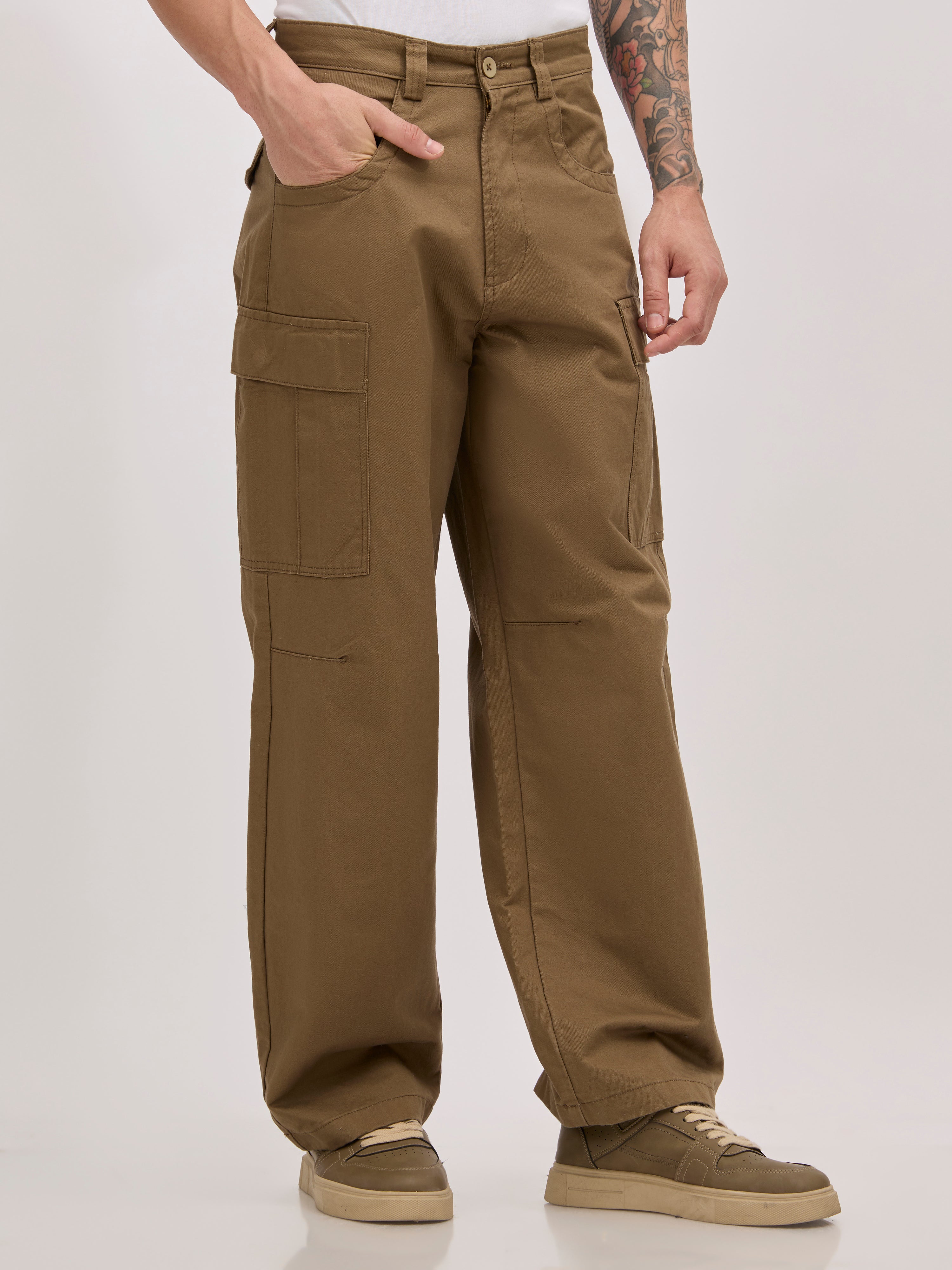 men's super baggy fit pant in khaki color 
