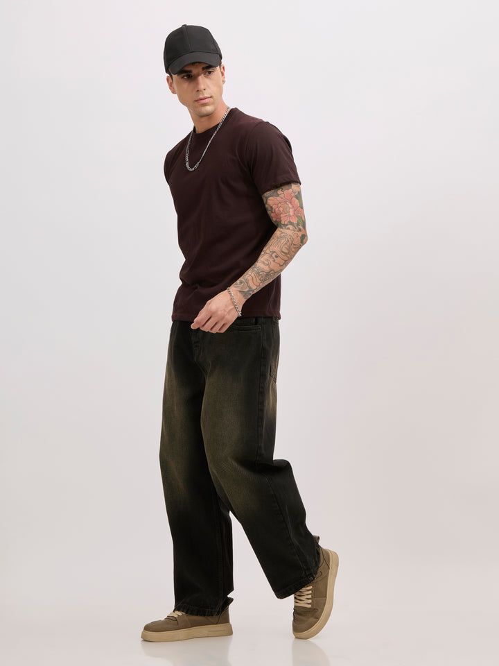 men's super baggy jeans in stained black
