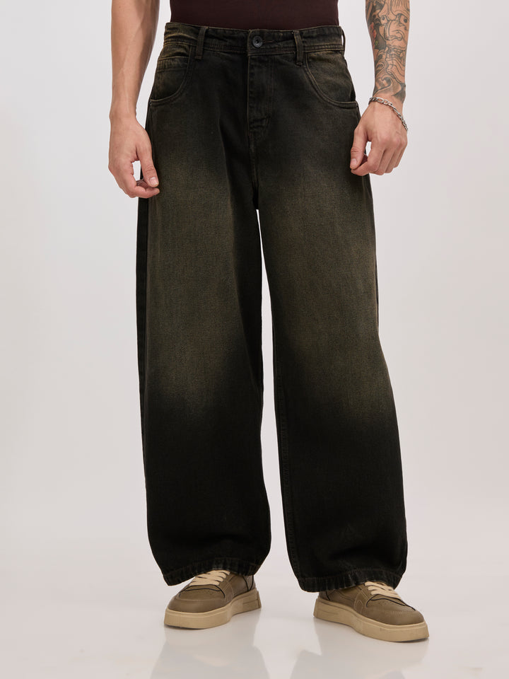 men's super baggy jeans in stained black