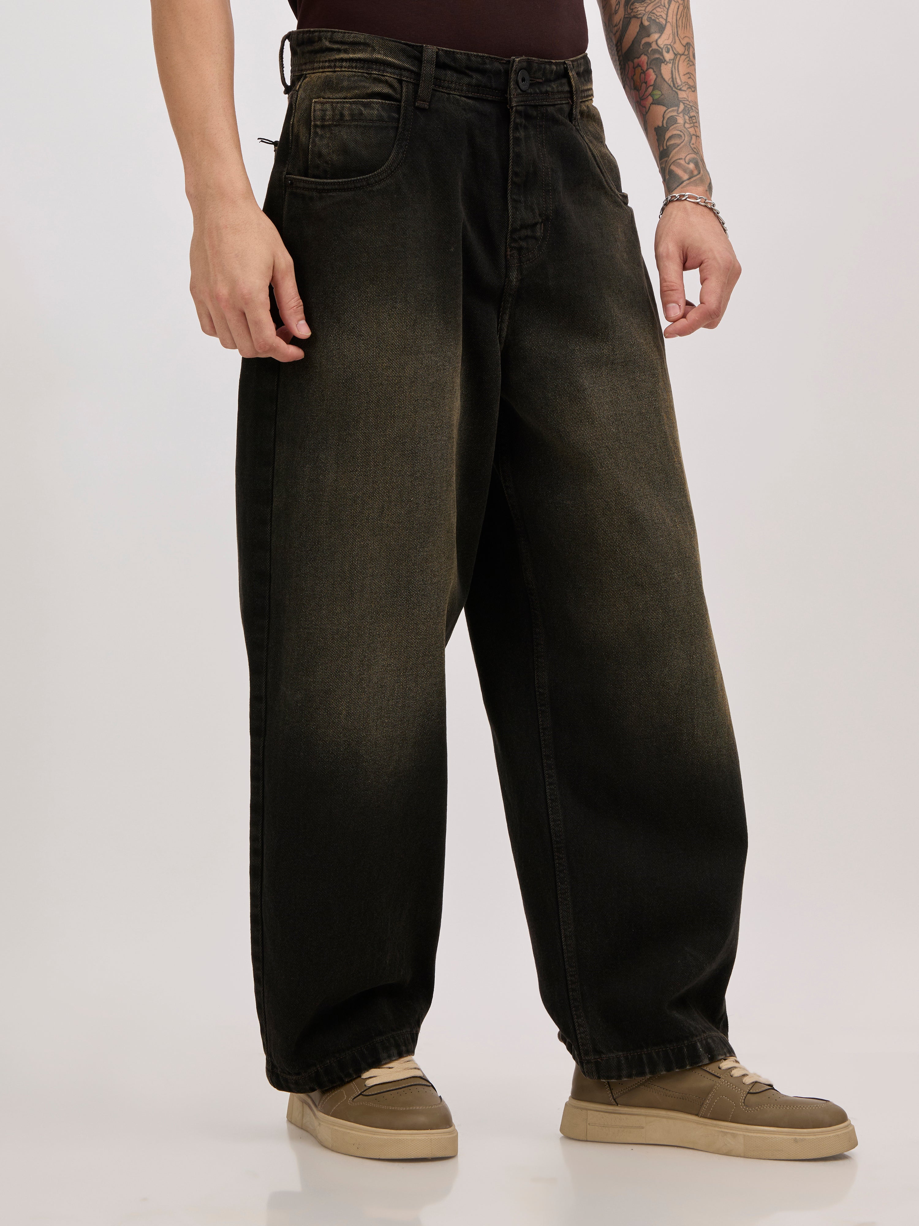 men's super baggy jeans in stained black