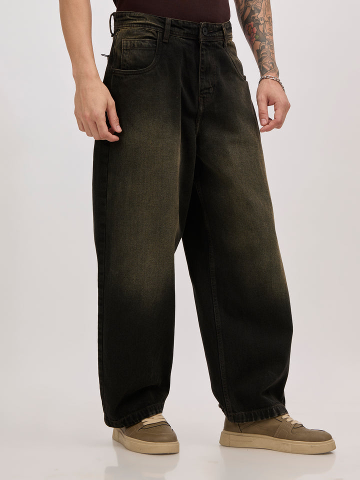 men's super baggy jeans in stained black