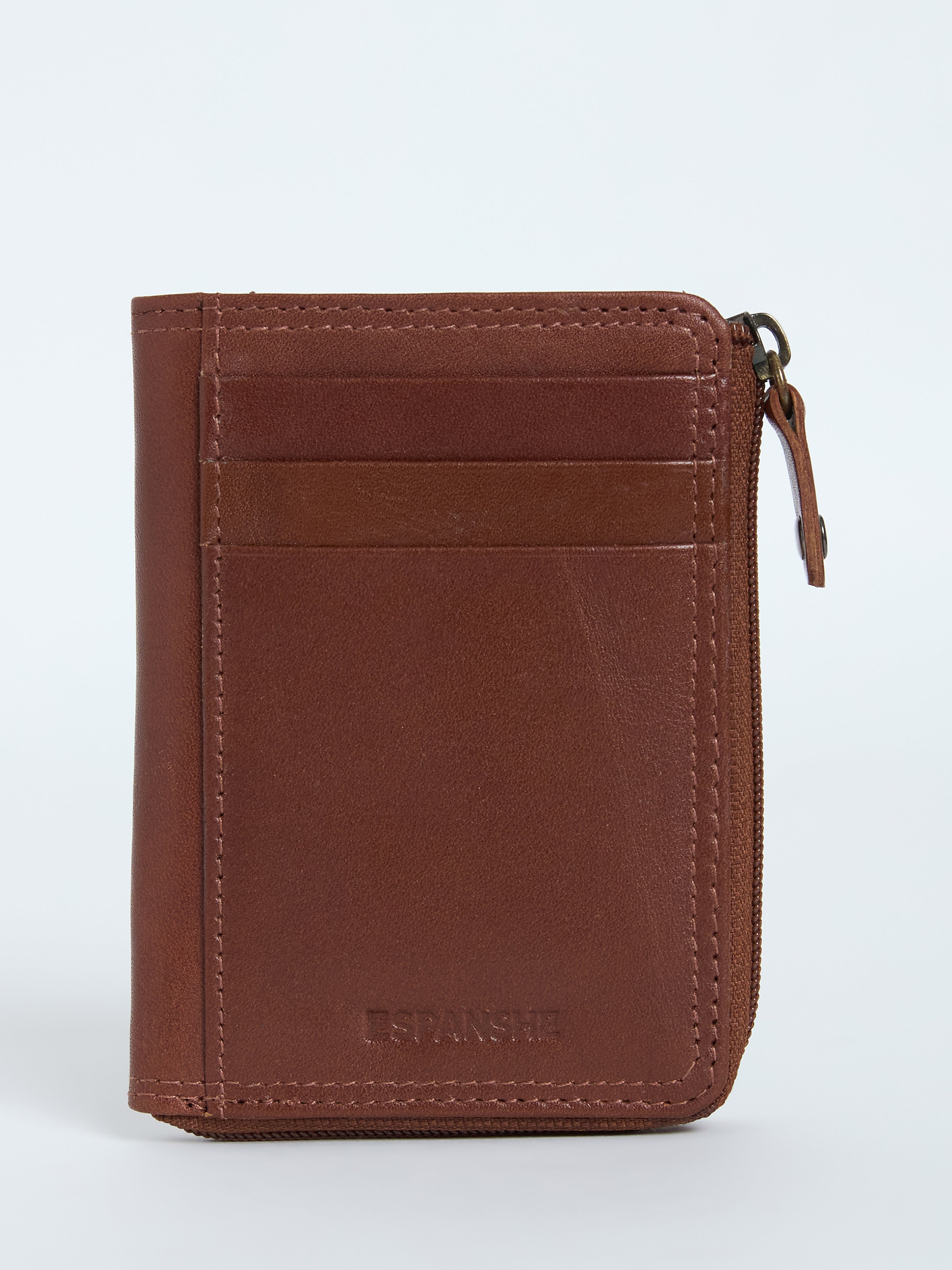 Arctic-6 - Leather Zip Wallet with ID Window - Brown