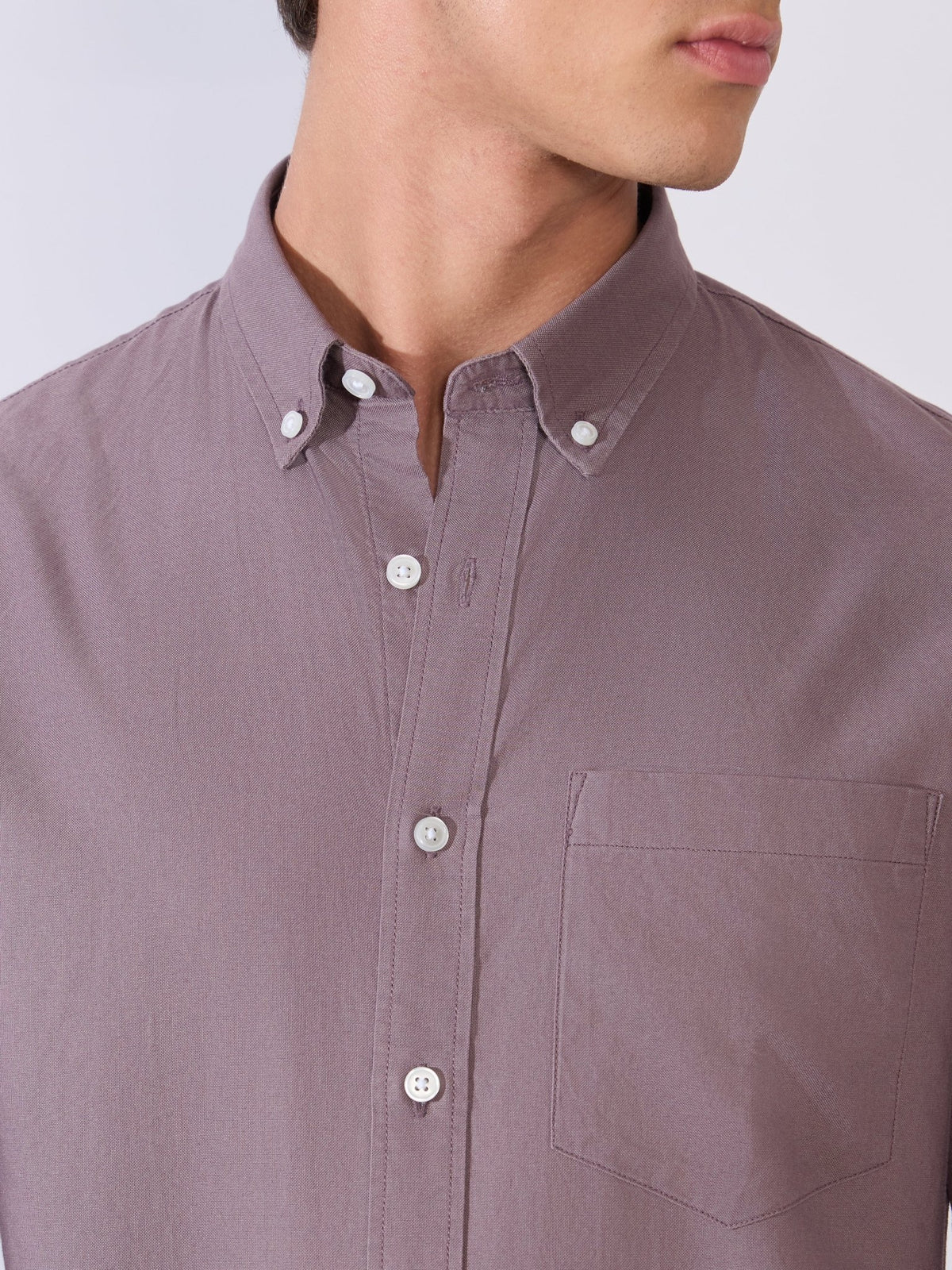 Orbit - Relaxed Fit Oxford Shirt With Elbow Patch - Plum Wine - Espanshe
