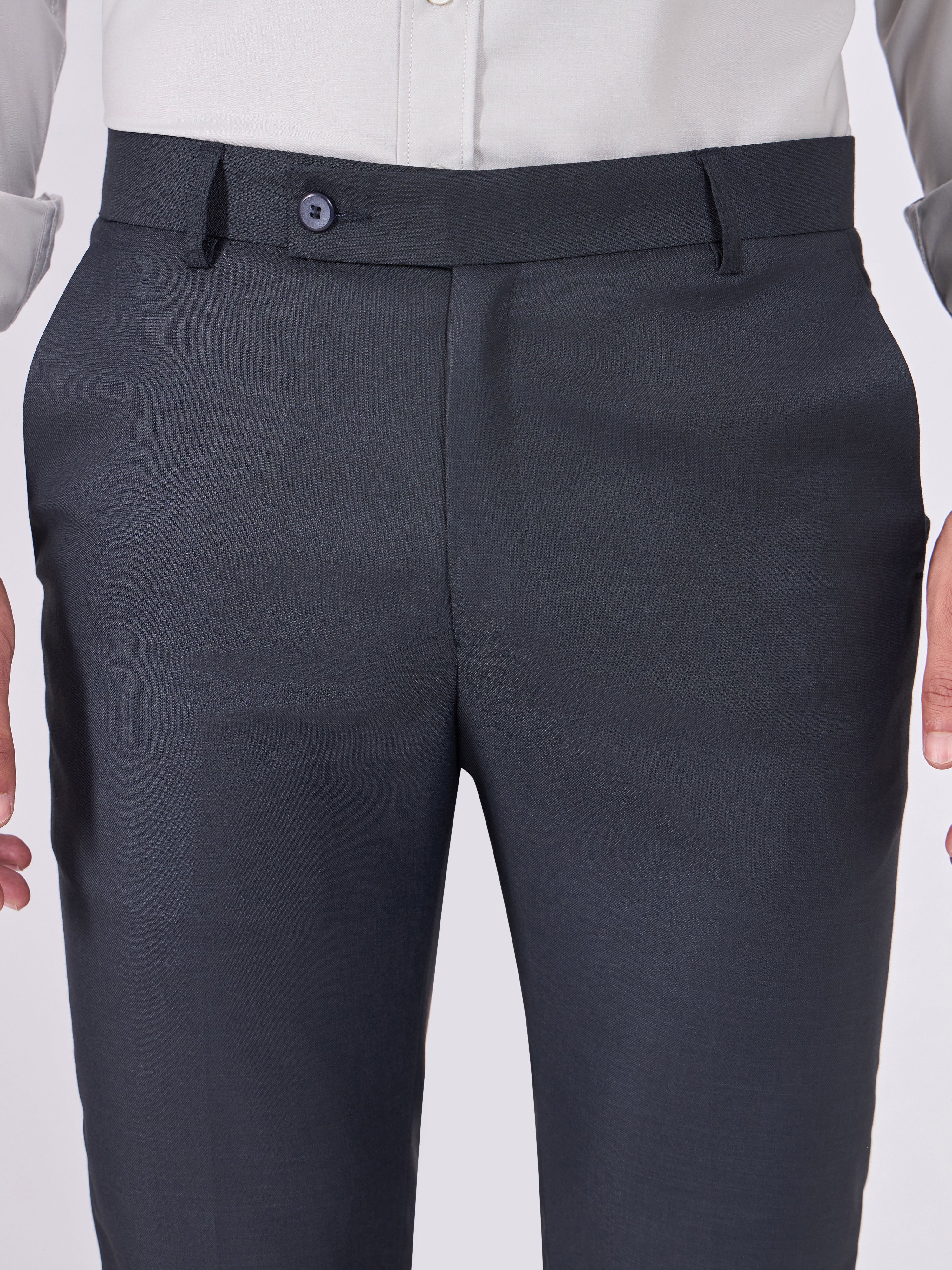 men wearing Skinny Fit Formal Trousers - Dark Blue