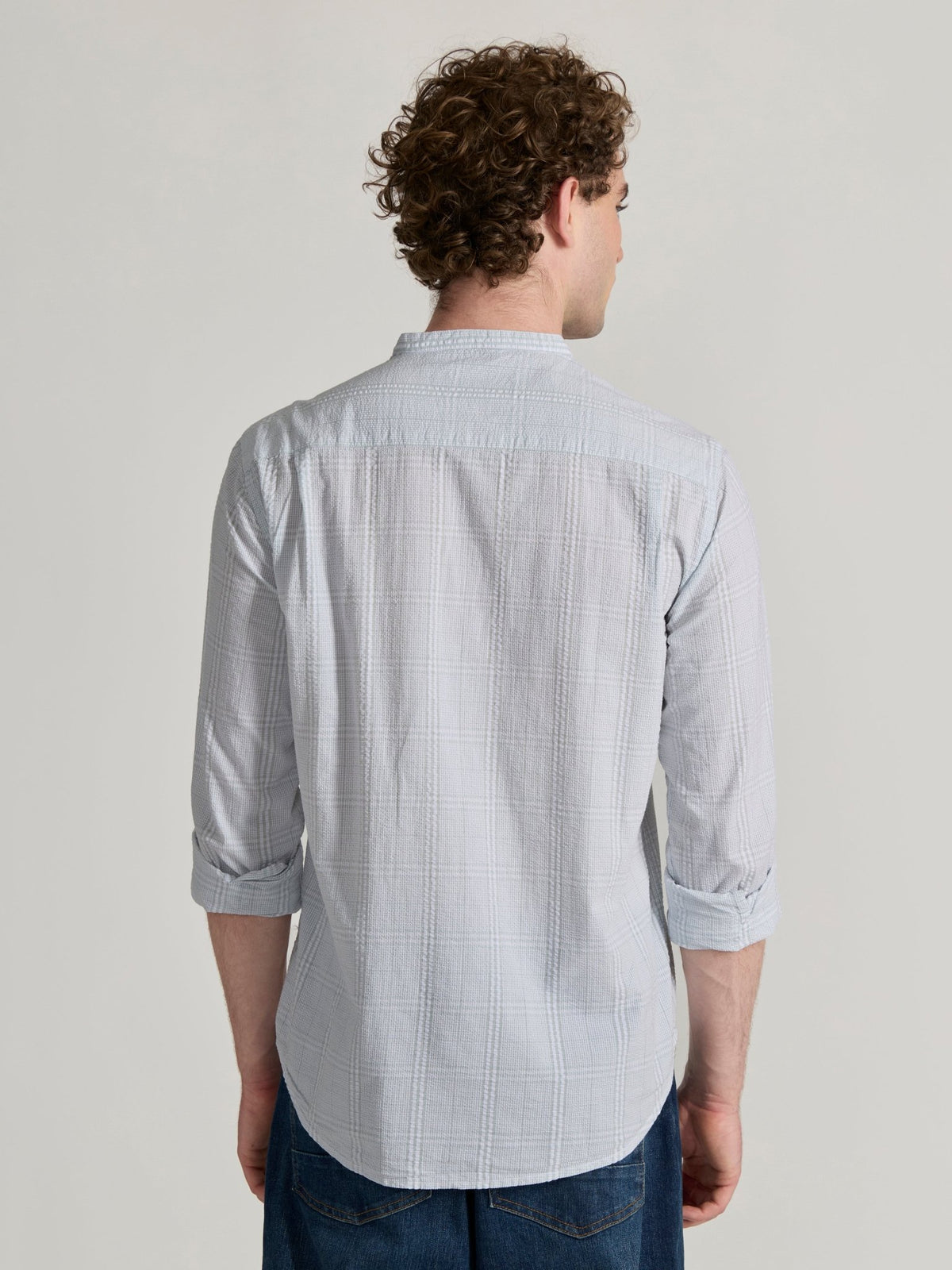 Hadrian - Band Collar Checks Shirt - Light Green - Espanshe