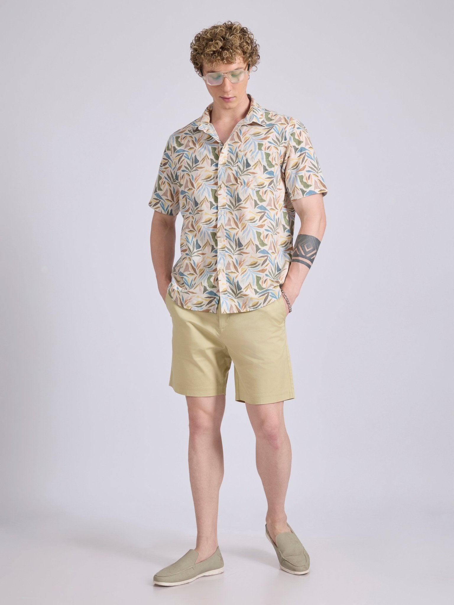 Lucius - Printed Half Sleeve Shirt - Mustard Yellow - Espanshe