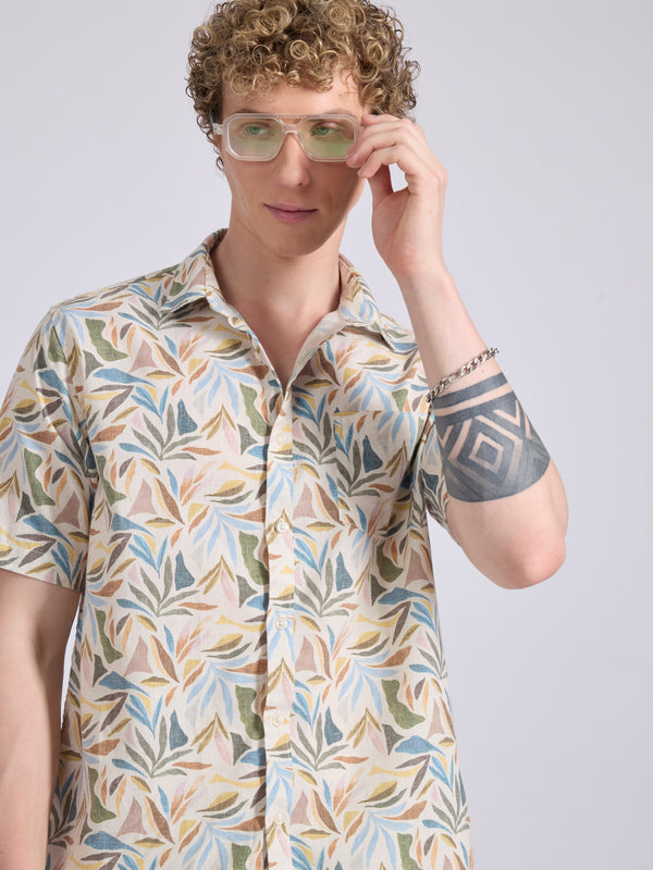 Lucius - Printed Half Sleeve Shirt - Mustard Yellow