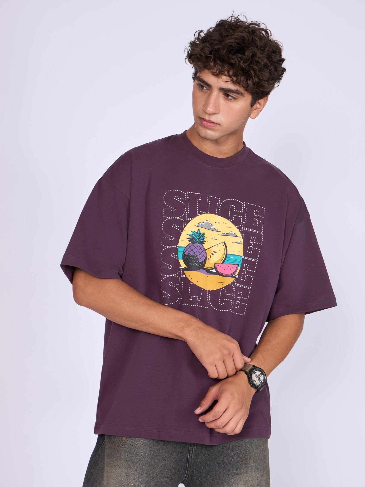 Everston - Slice Printed Baggy T-Shirt - Midnight Plum - Espanshe