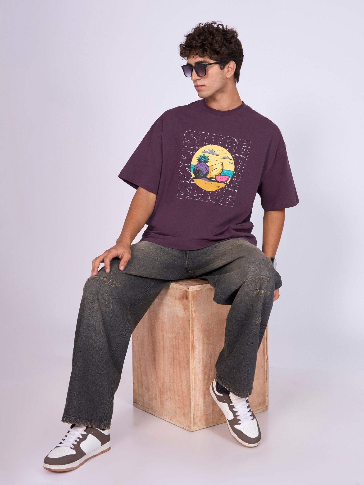 Everston - Slice Printed Baggy T-Shirt - Midnight Plum - Espanshe