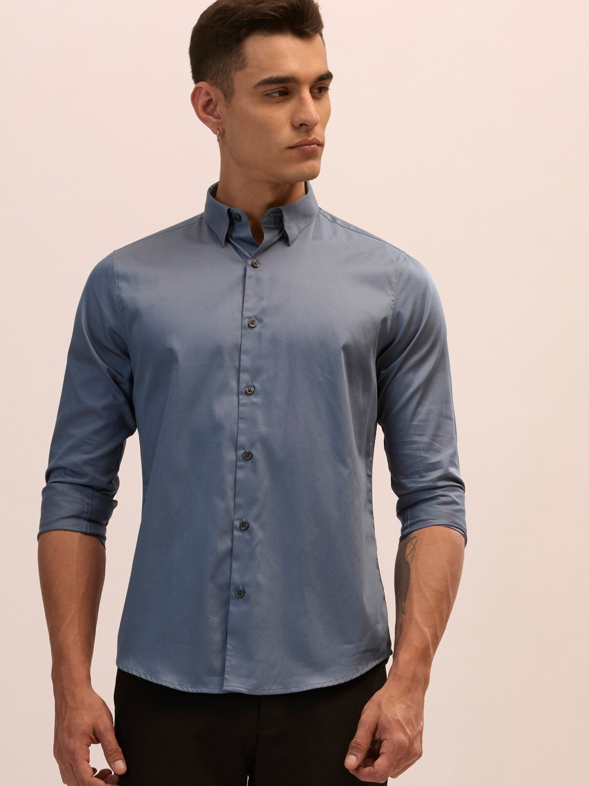 Calanthe - Giza Cotton Slim Fit Shirt - Stone Blue - Espanshe