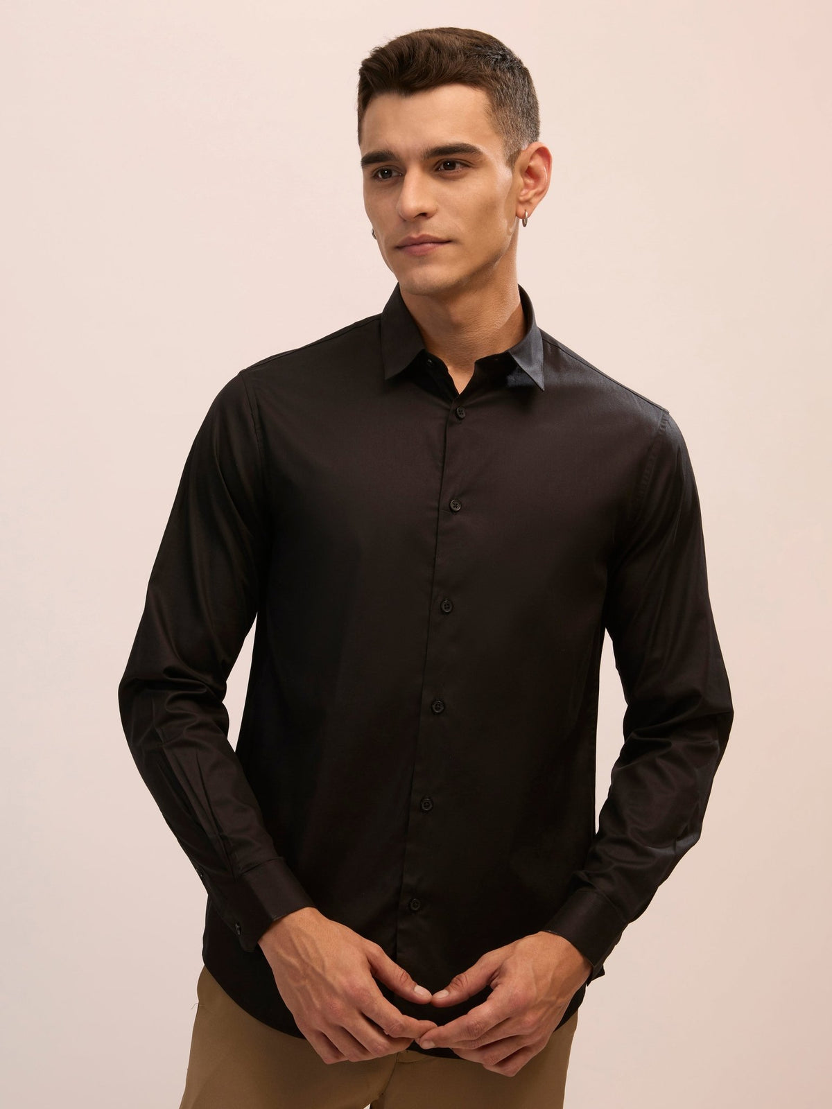 Calanthe - Giza Cotton Slim Fit Shirt - Black - Espanshe