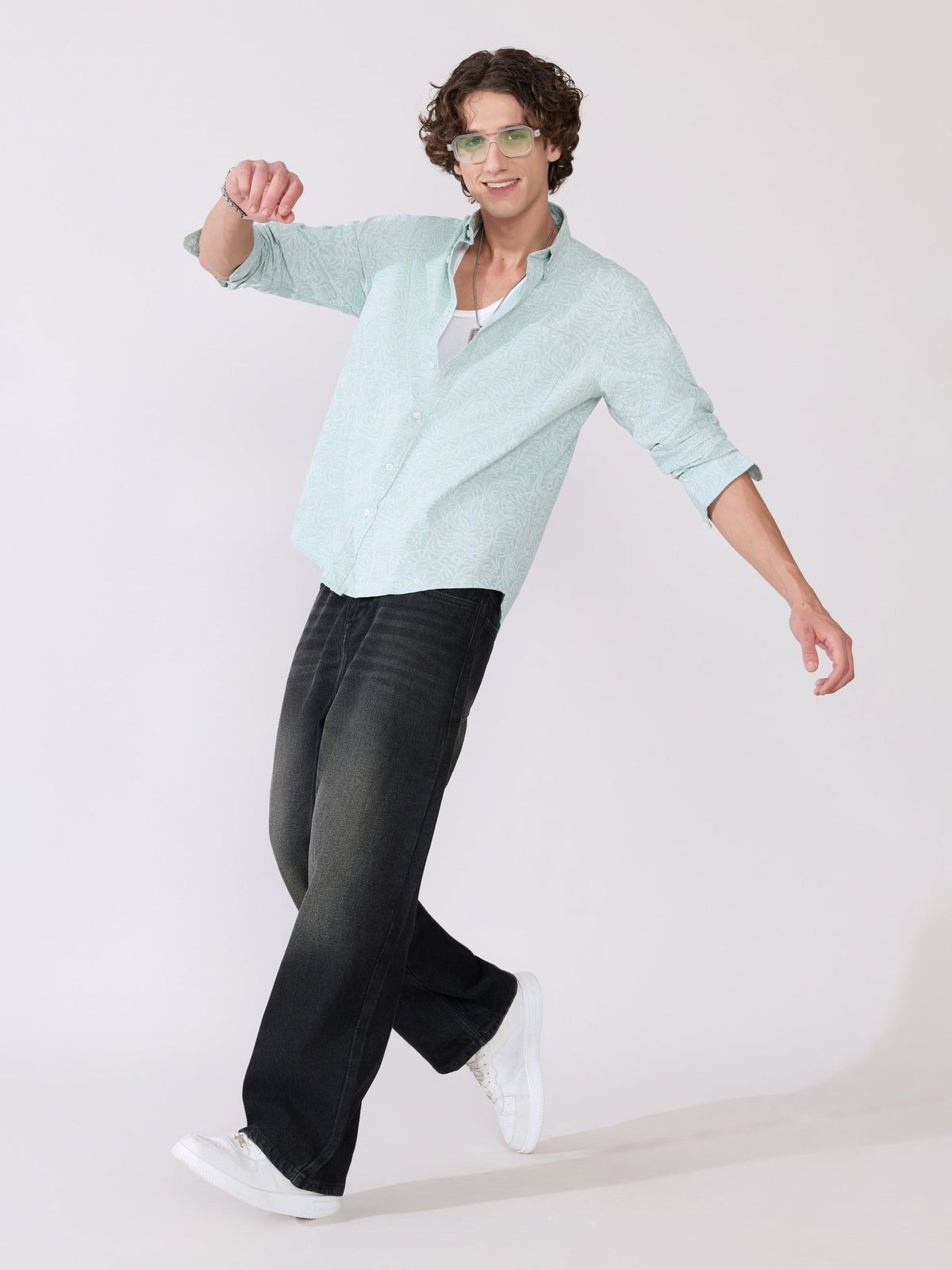 Nefilo - Oxford Printed Shirt - Light Green - Espanshe